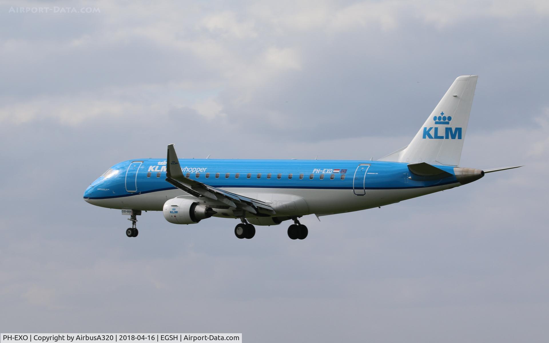 PH-EXO, 2017 Embraer 175STD (ERJ-170-200STD) C/N 17000668, Landing on rwy 27 Norwich