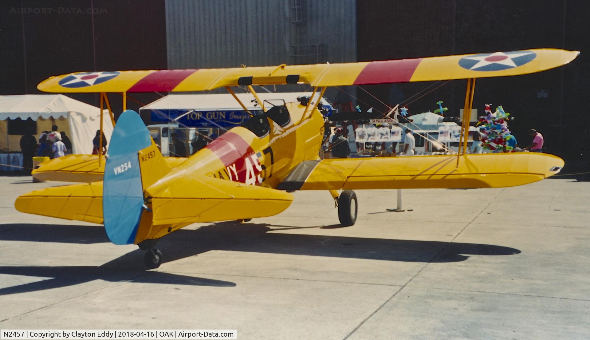 N2457, 1942 Boeing A75N1(PT17) C/N 75-2717, Oakland Airport California Airshow 1991.
