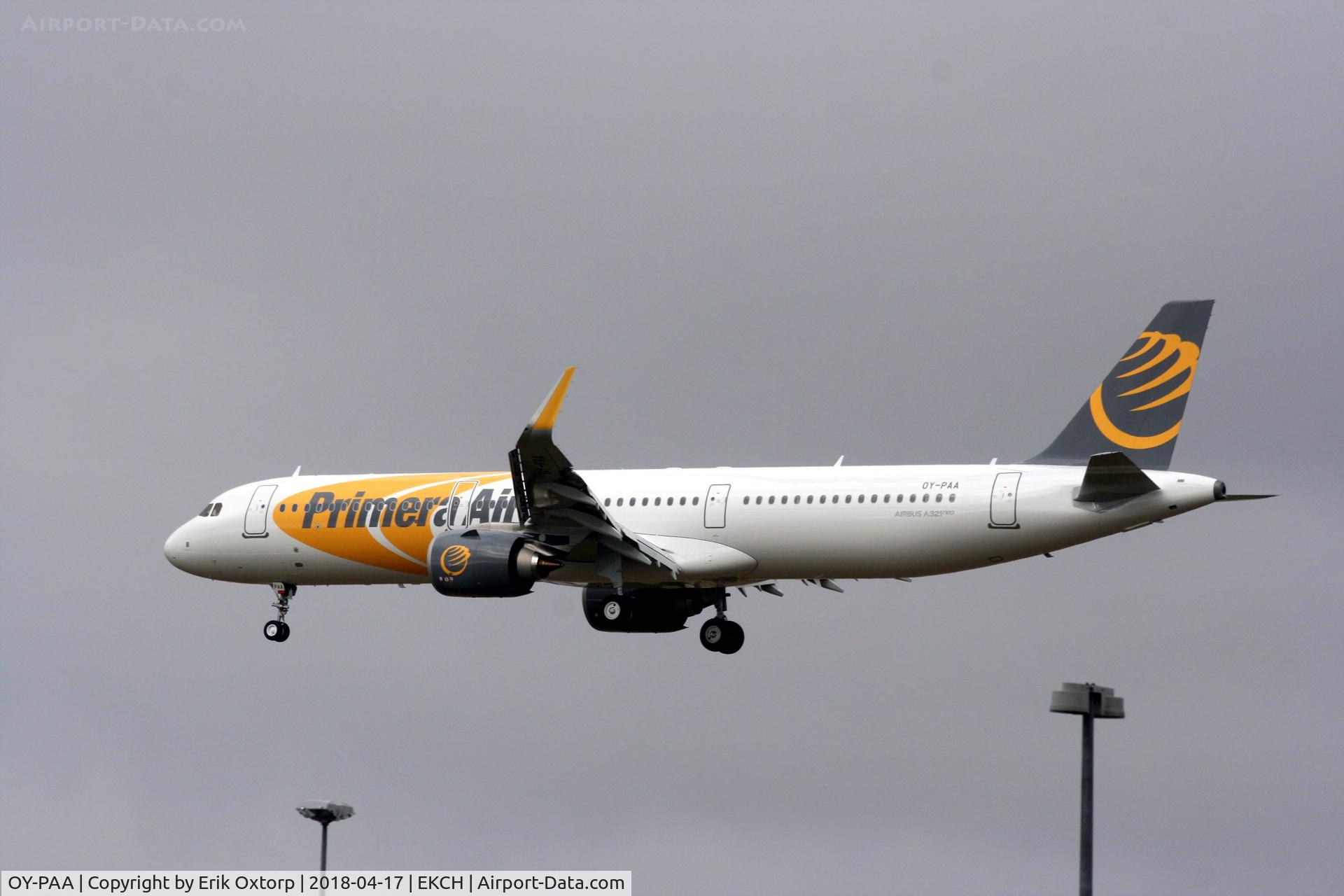 OY-PAA, 2018 Airbus A321-251N C/N 8145, OY-PAA delivery flight. Landing rw 22L