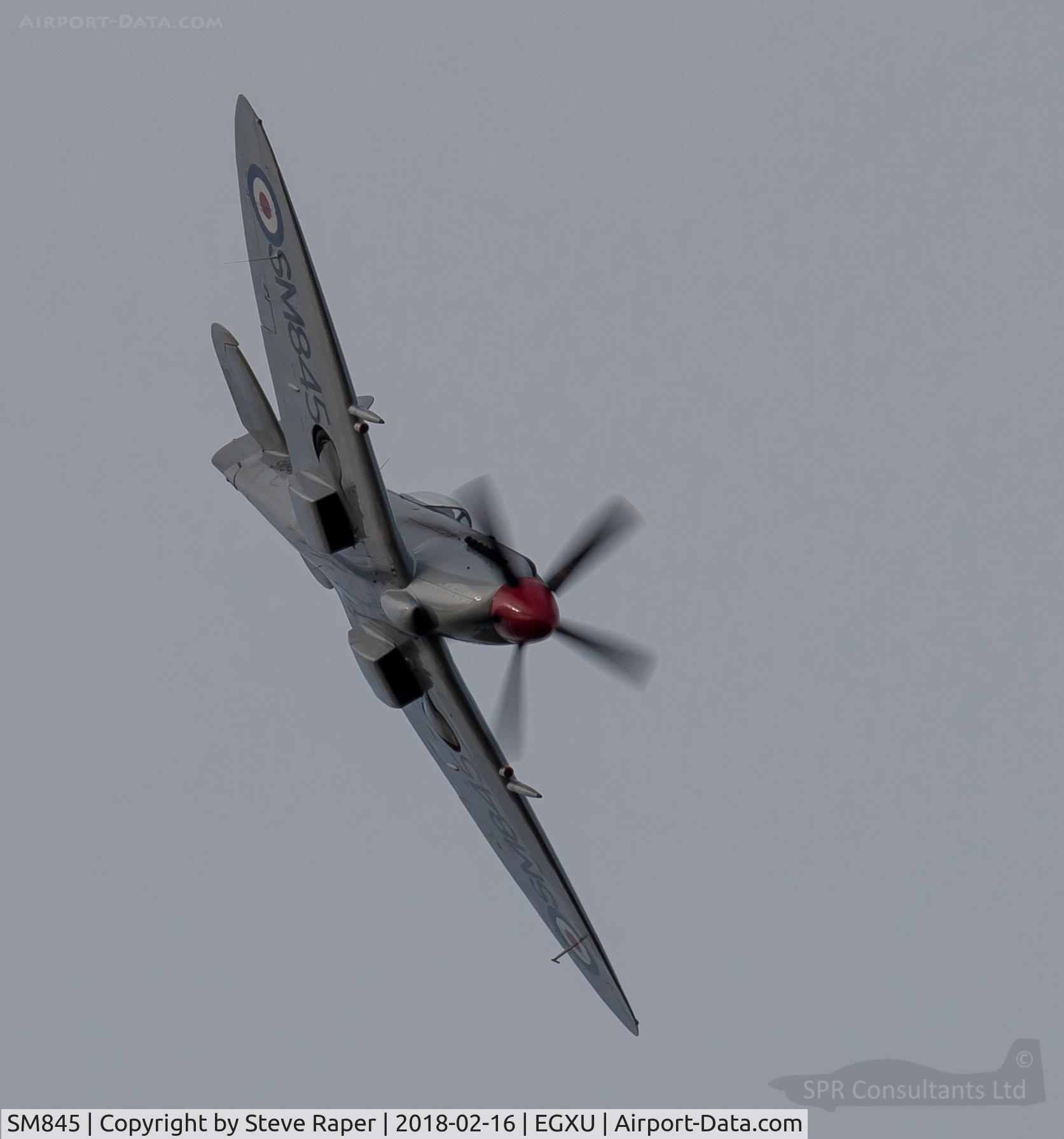 SM845, 1945 Supermarine 394 Spitfire FR.XVIIIe C/N 6S/672224, Spitfire G-BUOS over Linton on Ouse. Pilot graduation display.