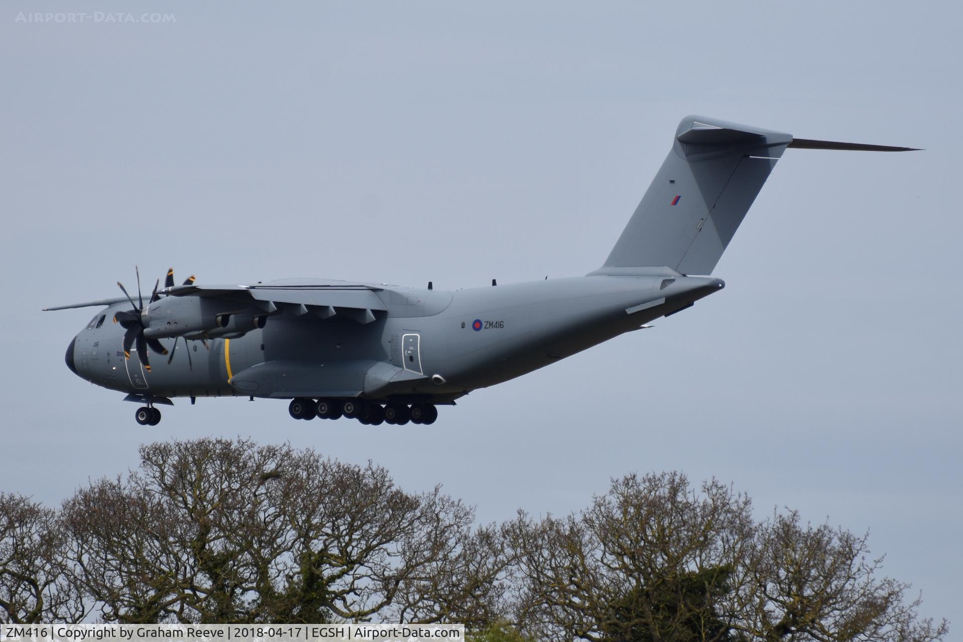 ZM416, 2017 Airbus A400M Atlas C.1 C/N 058, On approach to Norwich.