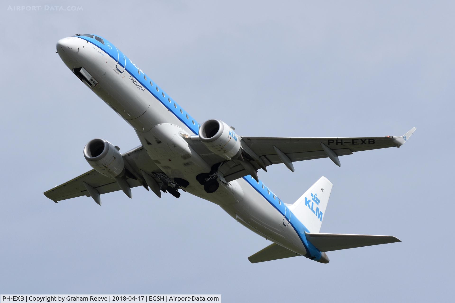 PH-EXB, 2014 Embraer 190STD (ERJ-190-100) C/N 19000658, Departing from Norwich.