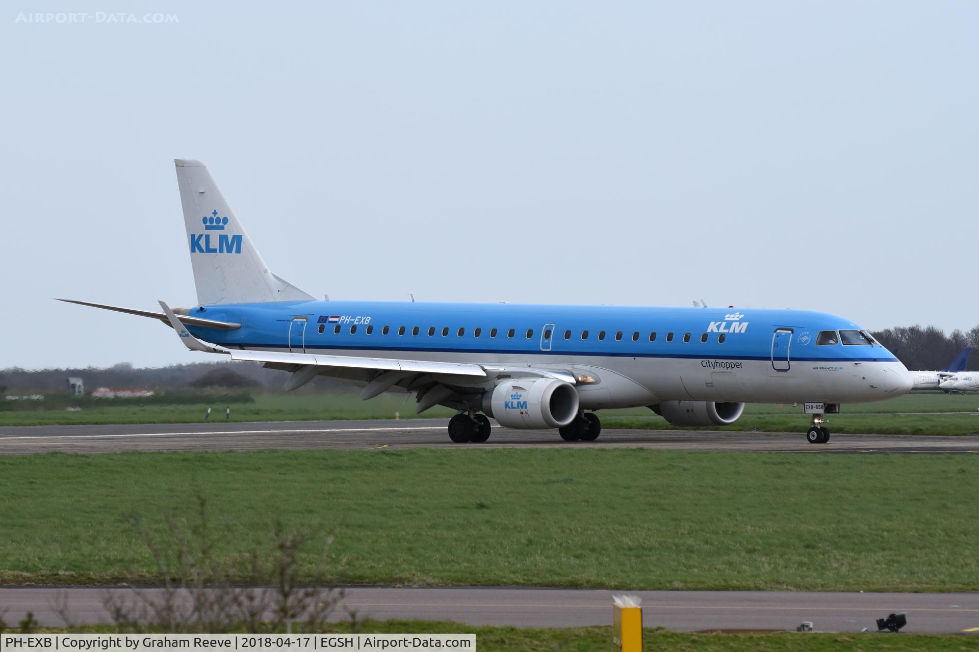 PH-EXB, 2014 Embraer 190STD (ERJ-190-100) C/N 19000658, Just landed at Norwich.