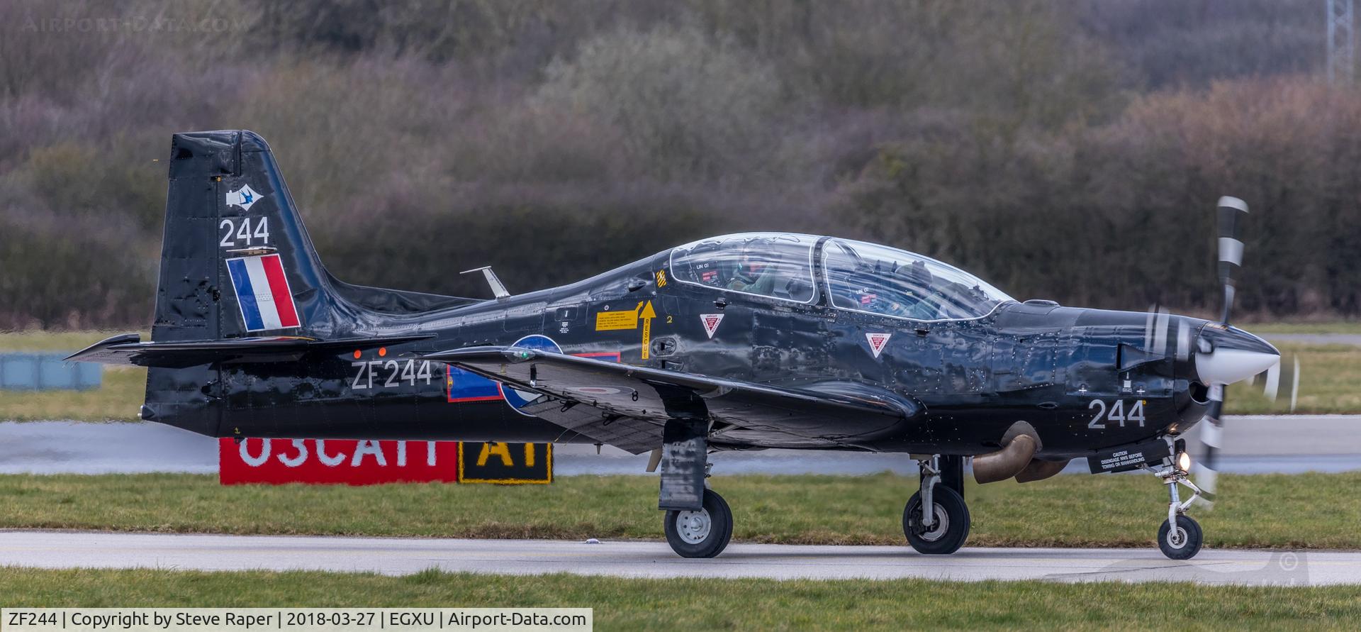 ZF244, 1990 Short S-312 Tucano T1 C/N S050/T45, Taxying back in after landing on rwy 21 at Linton