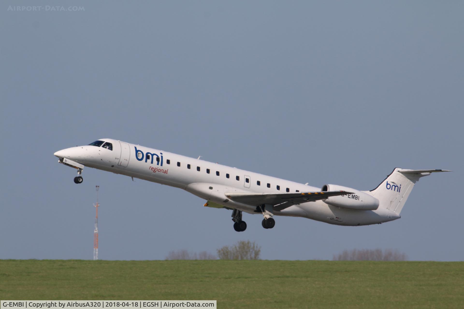 G-EMBI, 1999 Embraer EMB-145EU (ERJ-145EU) C/N 145126, Departing RWY 27 NWI