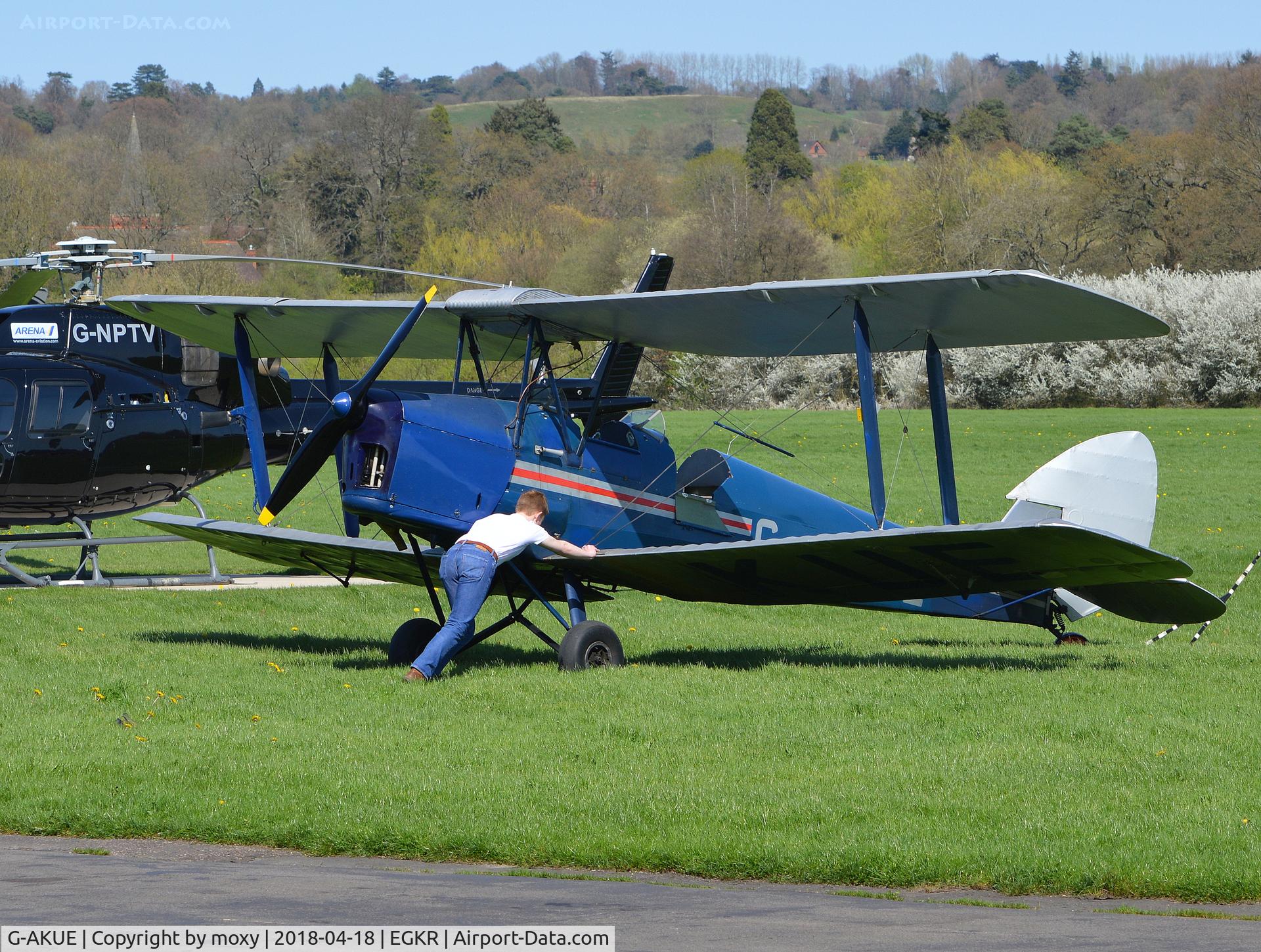 G-AKUE, 1939 OGMA DH-82A Tiger Moth C/N P68, OGMA DH-82A Tiger Moth at Redhill. Ex ZS-FZL.
