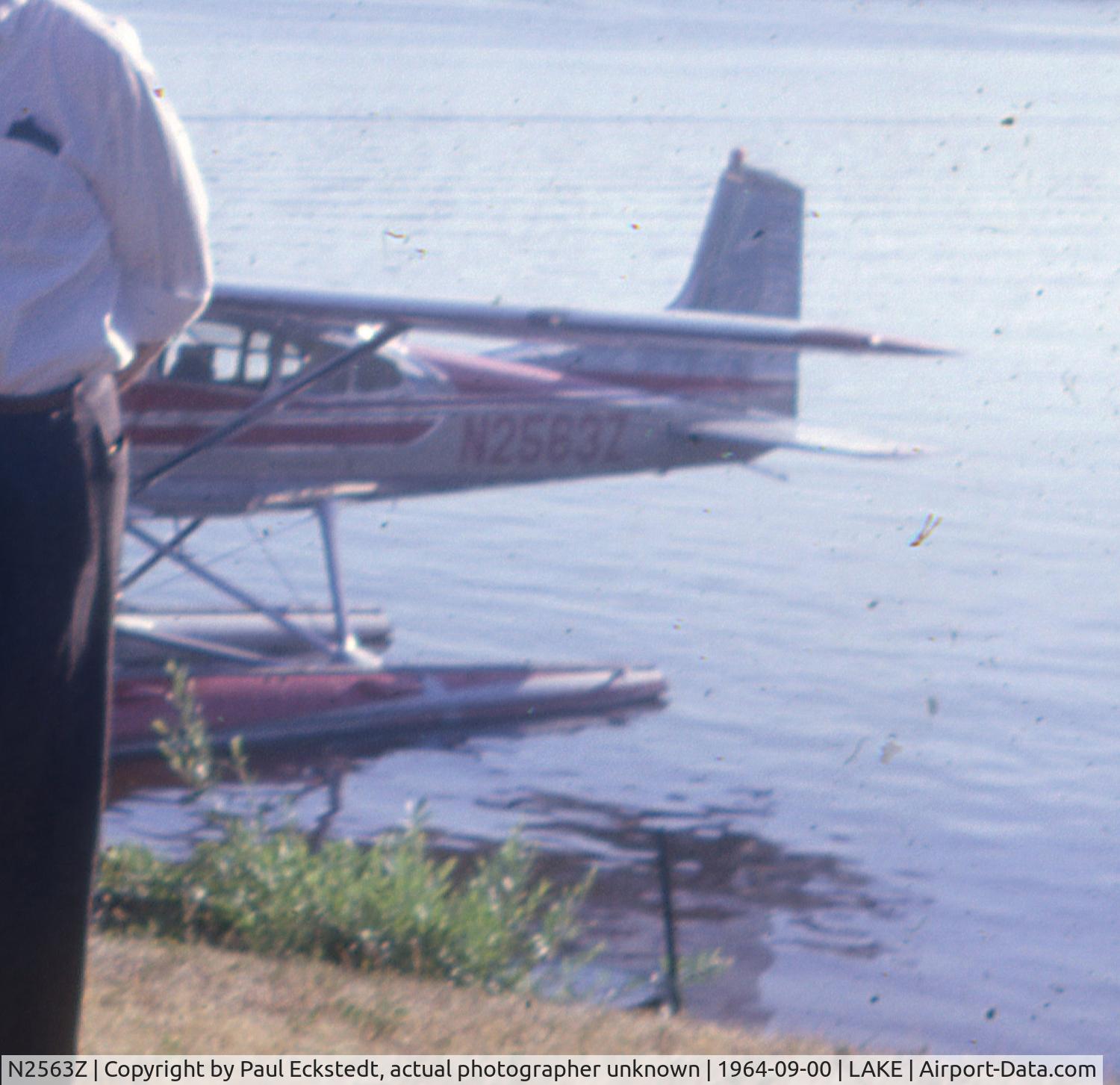 N2563Z, 1963 Cessna 185B Skywagon C/N 185-0563, Found a family stereo slide with N2563Z aircraft in it.
I looked up the aircraft number for the fun of it.
I cropped out family members, slide was aged.
The slide was taken in 1964 somewhere near Eau Claire Wisconsin.
Most likely taken by my Aunt.