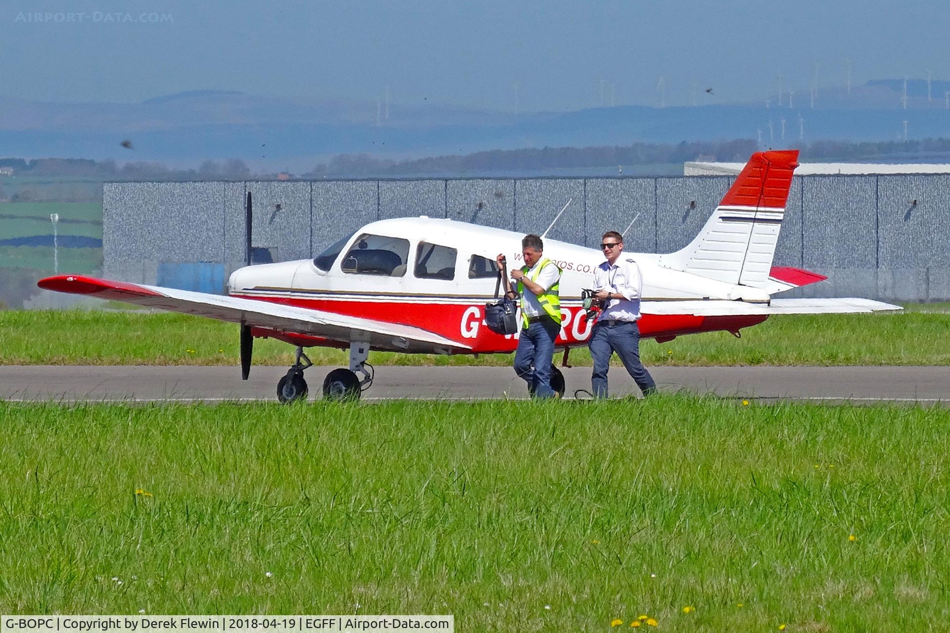 G-BOPC, 1982 Piper PA-28-161 Cherokee Warrior II C/N 28-8216006, CHEROKEE WARRIOR II, Aero's, Cardiff based, callsign Student Pilot Aero's68, seen leaving ac after 1st solo.