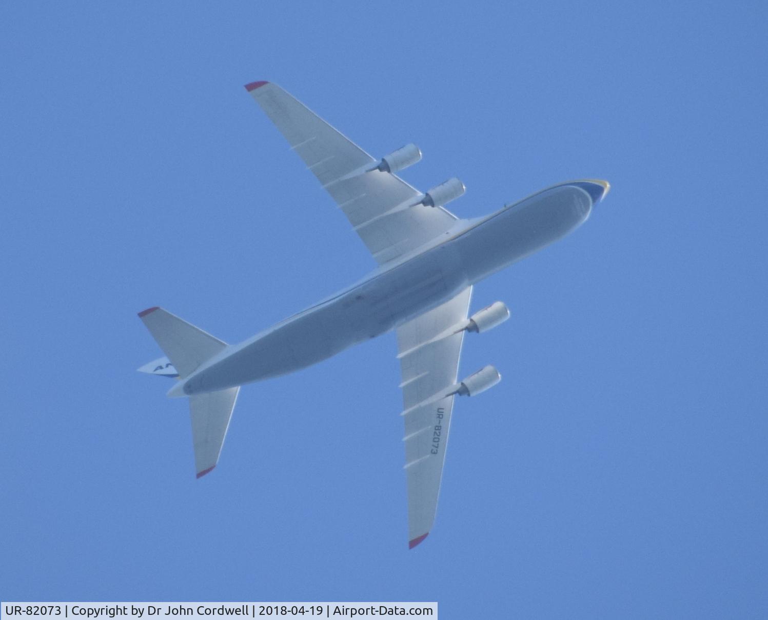 UR-82073, 1994 Antonov An-124-100 Ruslan C/N 9773054359139, Over Wotton-under-Edge, Gloucestershire, 17:02 BST en route from Brize Norton to Goose Bay, Canada.