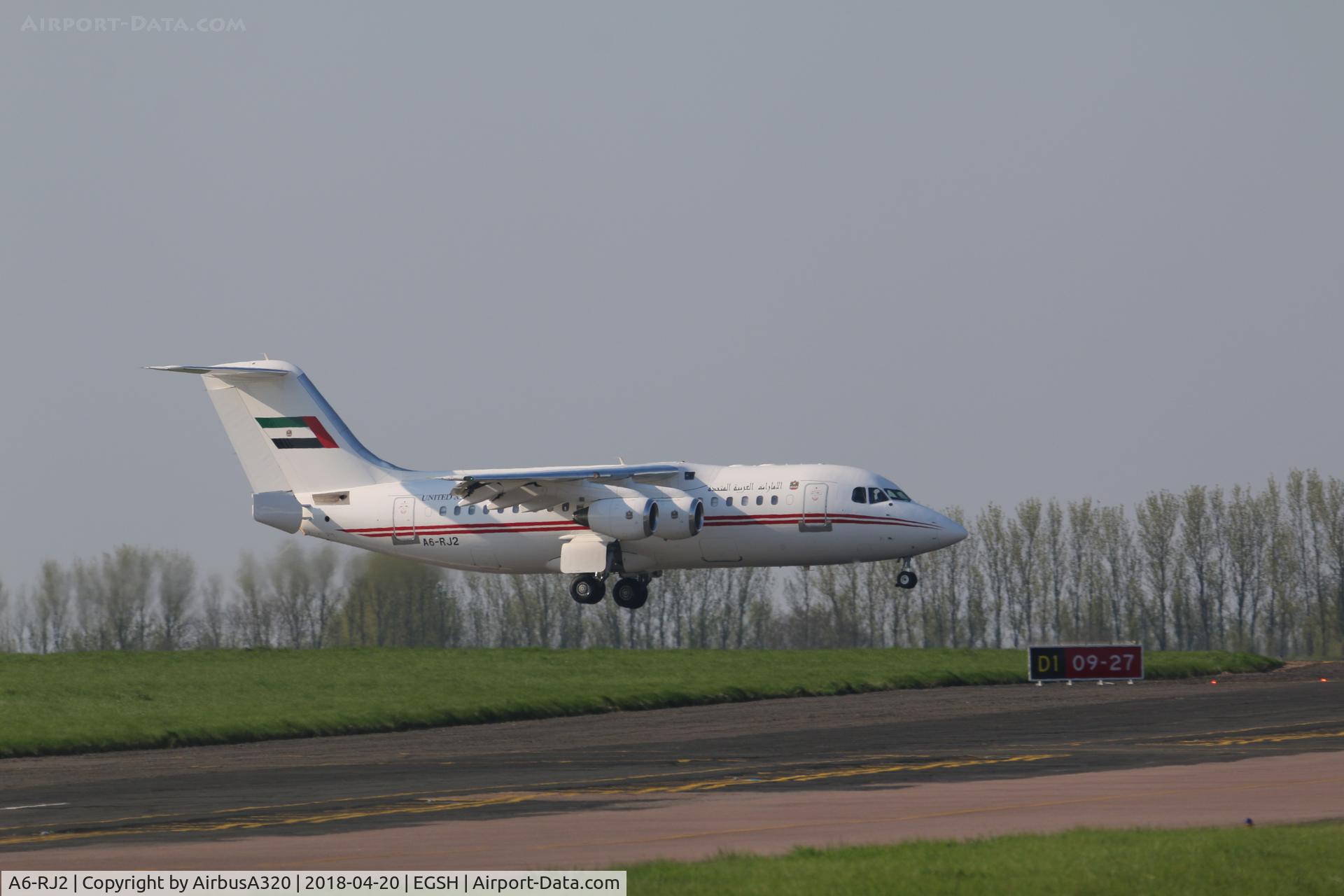 A6-RJ2, 1998 British Aerospace Avro 146-RJ85A C/N E2325, Arriving at Norwich for work with KLM