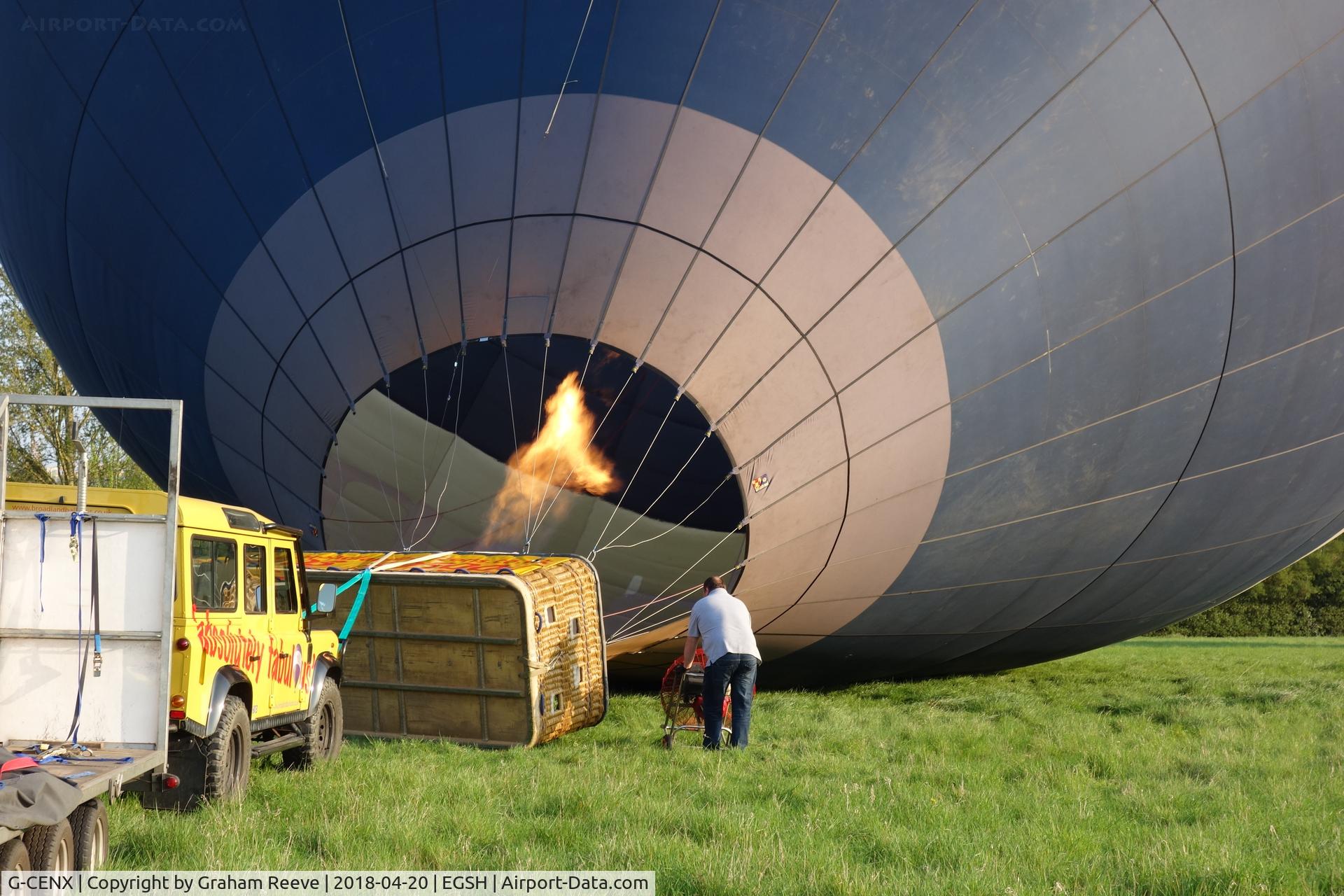 G-CENX, 2007 Lindstrand Hot Air Balloons Ltd LBL 360A C/N 1160, Being inflated in a field off Bluebell Road, Norwich.