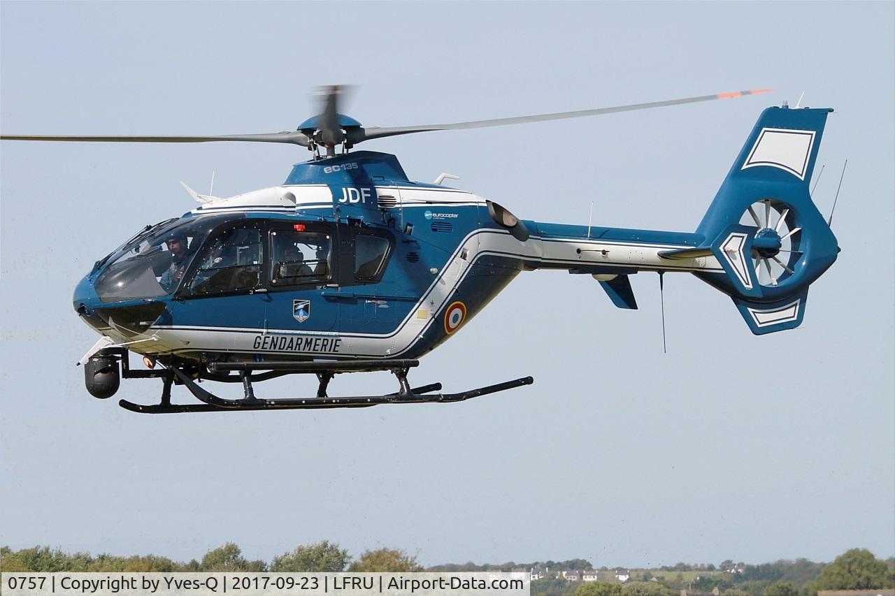 0757, 2009 Eurocopter EC-135T-2 C/N 0757, Eurocopter EC-135T-2, Landing, Morlaix-Ploujean airport (LFRU-MXN) air show 2017