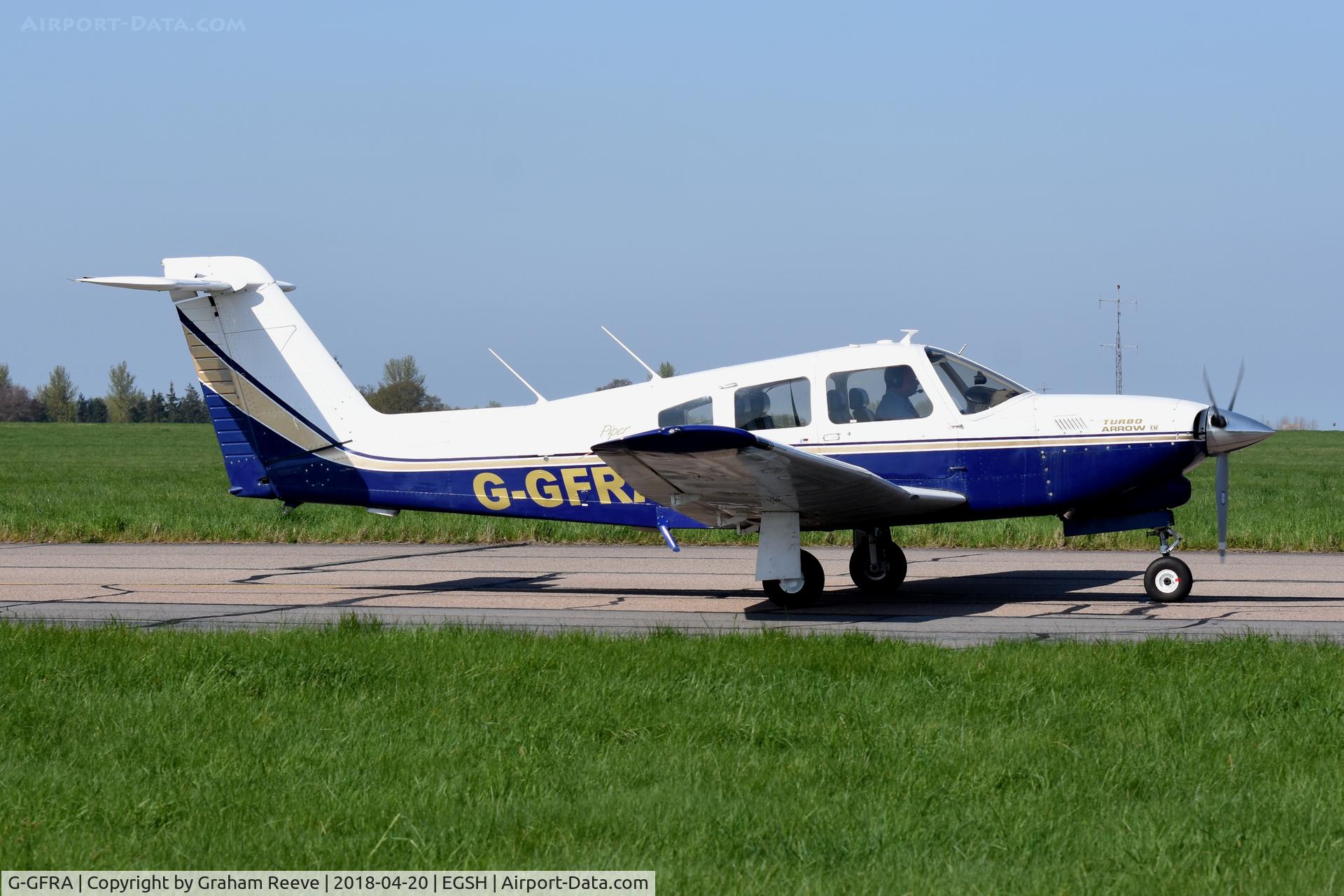 G-GFRA, 1981 Piper PA-28RT-201T Turbo Arrow IV C/N 28R-8131024, Departing from Norwich.