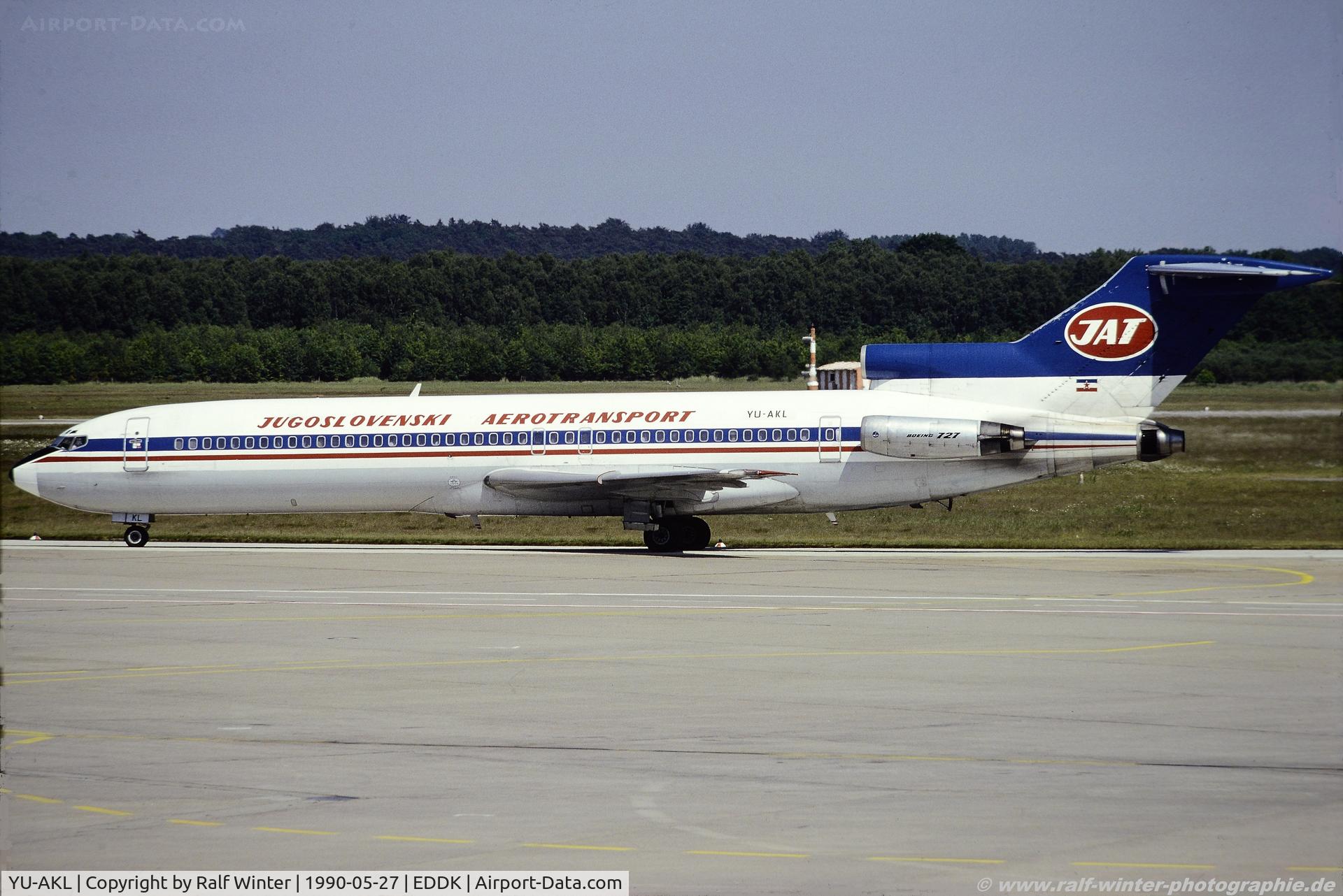 YU-AKL, 1981 Boeing 727-2H9 C/N 22666, Boeing 727-2H9 - JU JAT JAT - 22666 - YU-AKL - 27.05.1990 - CGN