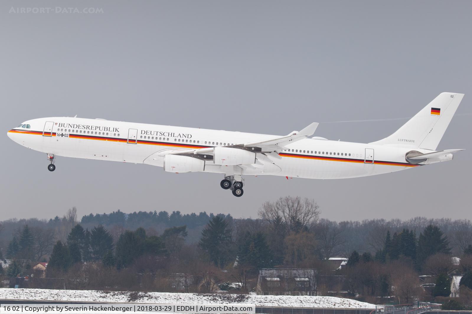 16 02, 2000 Airbus A340-313X C/N 355, 16+02 landing at EDDH after a testflight.