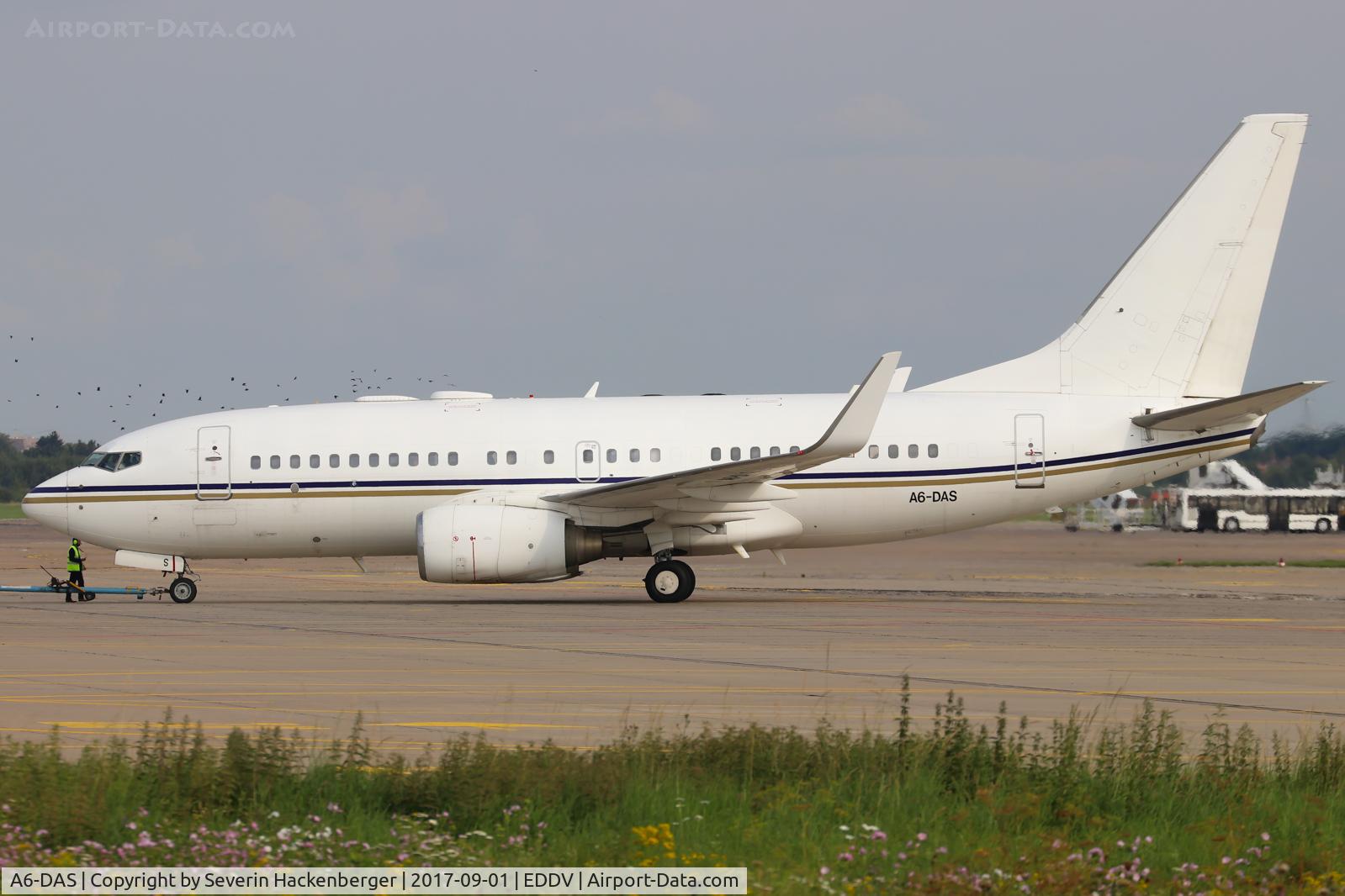 A6-DAS, 2000 Boeing 737-7Z5 BBJ C/N 29858, Pushback at HAJ.