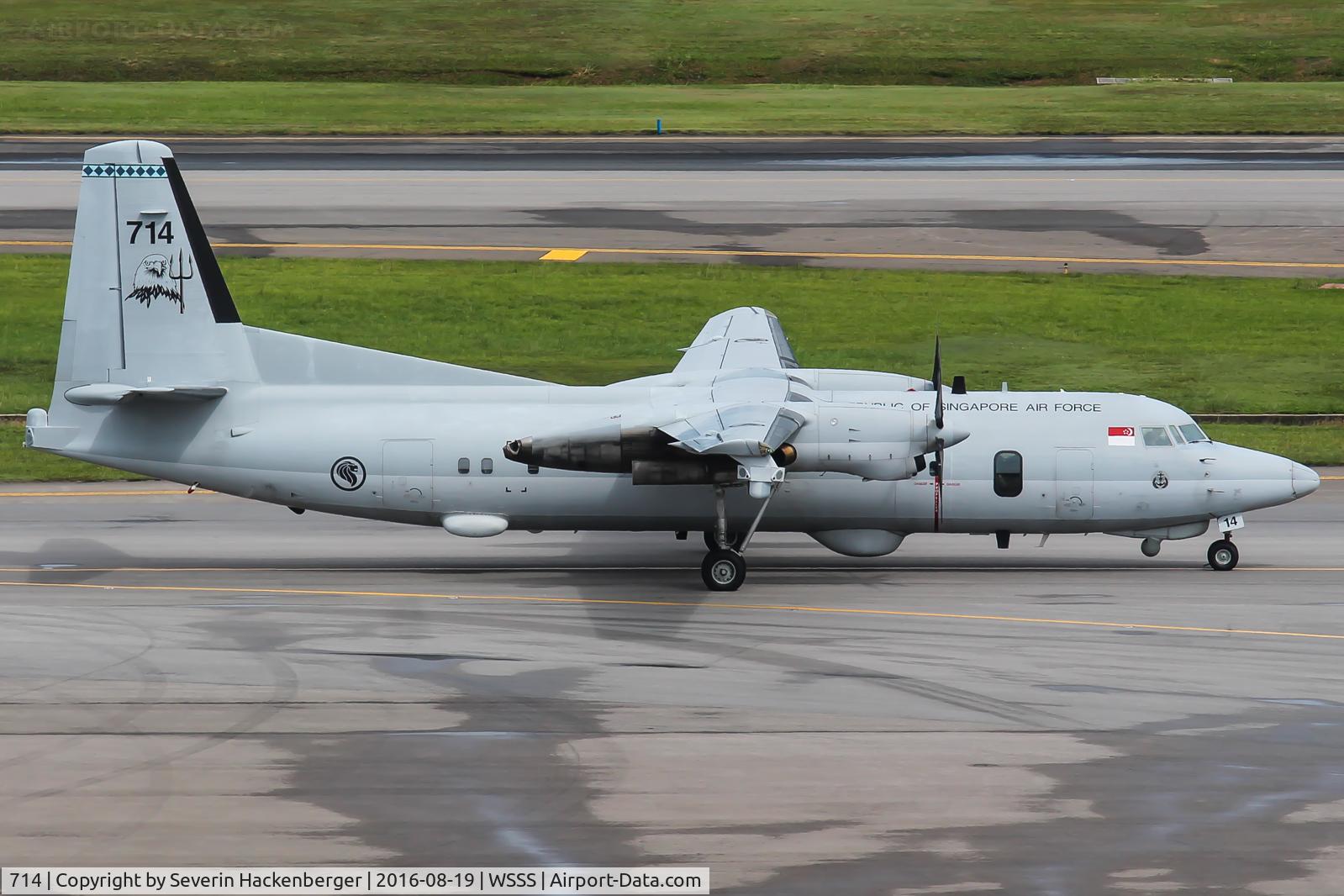 714, 1992 Fokker 50MPA Enforcer C/N 20267, Taxiing at SIN.