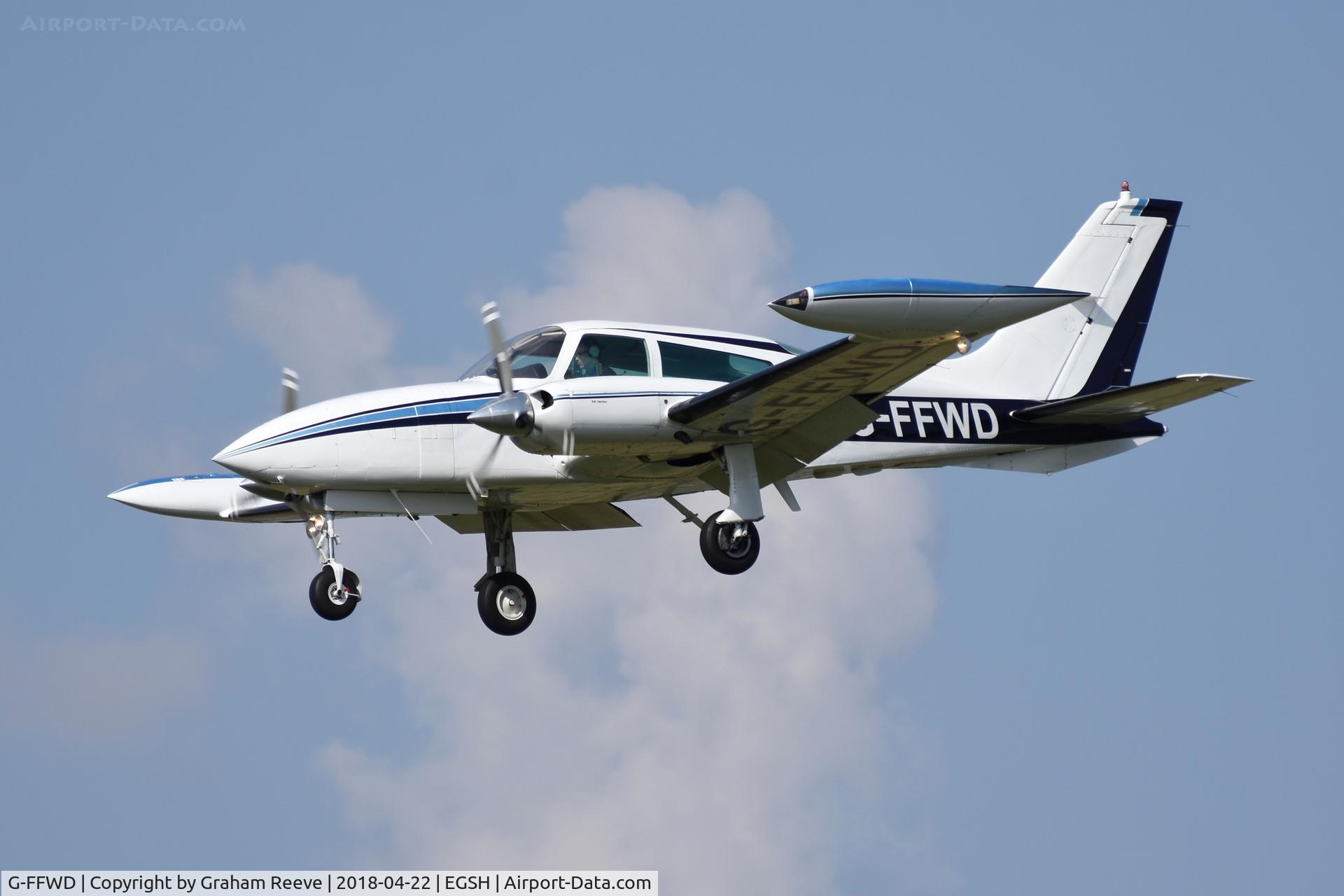 G-FFWD, 1976 Cessna 310R C/N 310R-0579, Landing at Norwich.