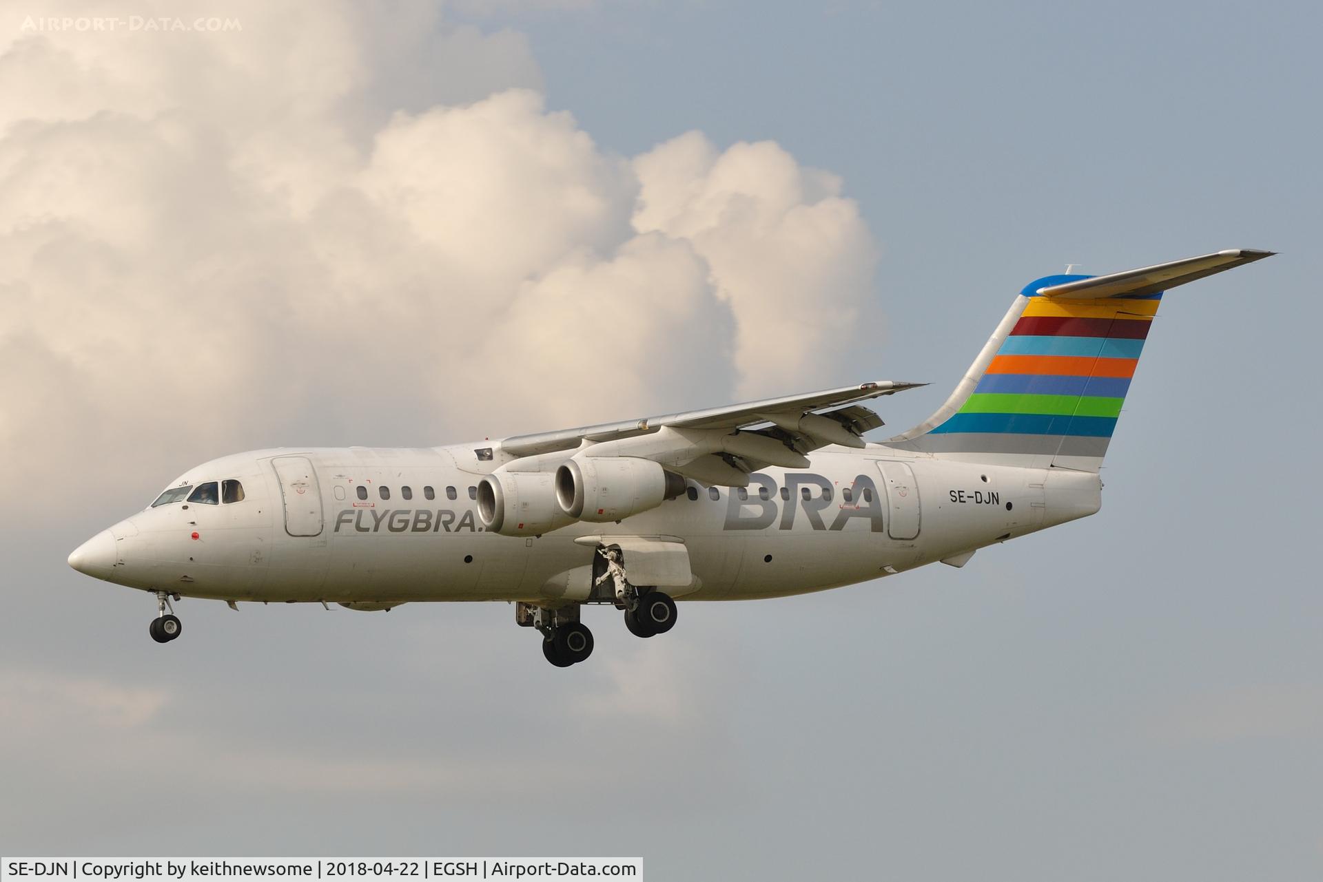 SE-DJN, 1993 British Aerospace Avro 146-RJ85 C/N E.2231, Returning following air test.
