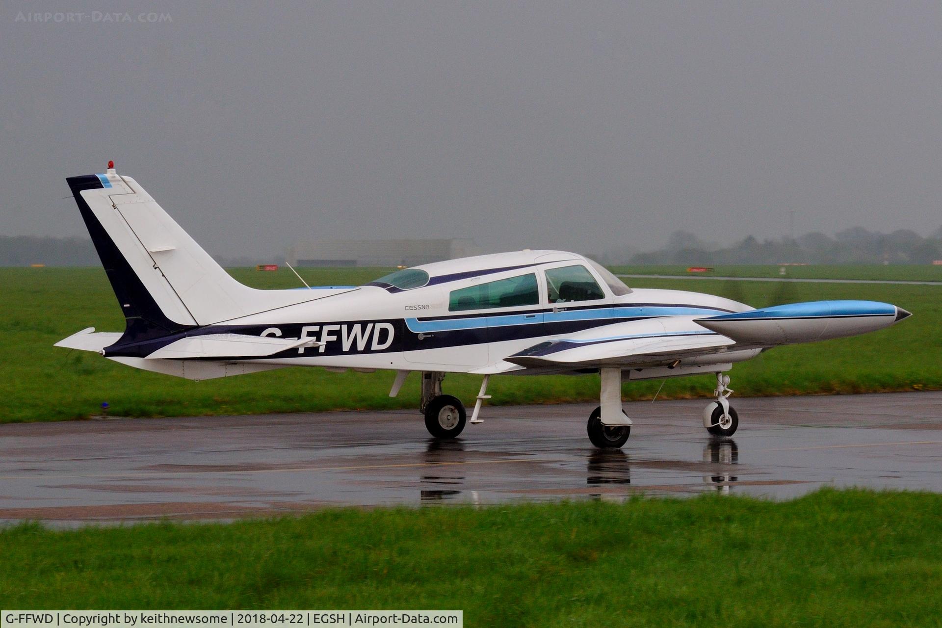 G-FFWD, 1976 Cessna 310R C/N 310R-0579, Leaving Norwich following thunderstorm.