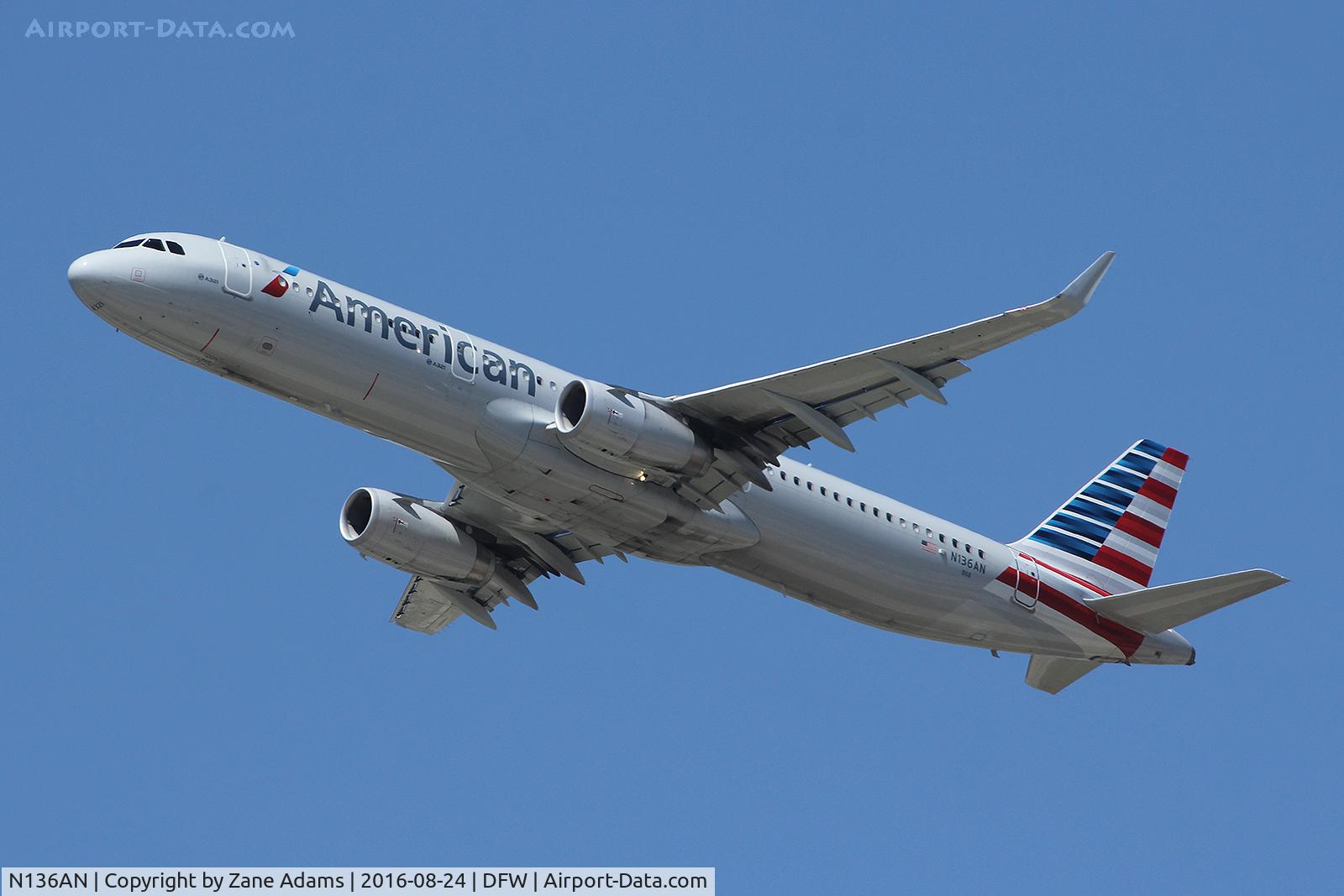 N136AN, 2015 Airbus A321-231 C/N 6532, Departing DFW Airport