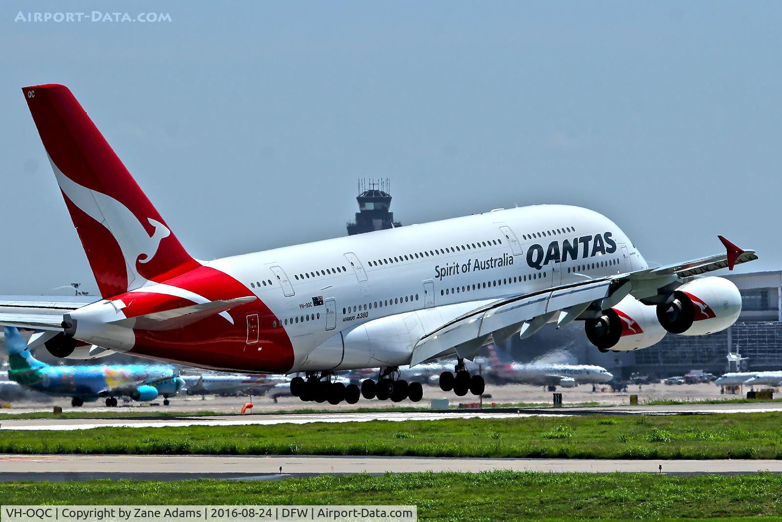 VH-OQC, 2008 Airbus A380-842 C/N 022, Arriving at DFW Airport