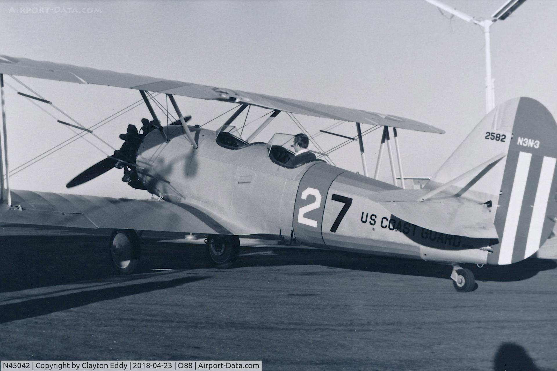 N45042, 1940 Naval Aircraft Factory N3N-3 C/N 2582, Old Rio Vista Airport California 1977.