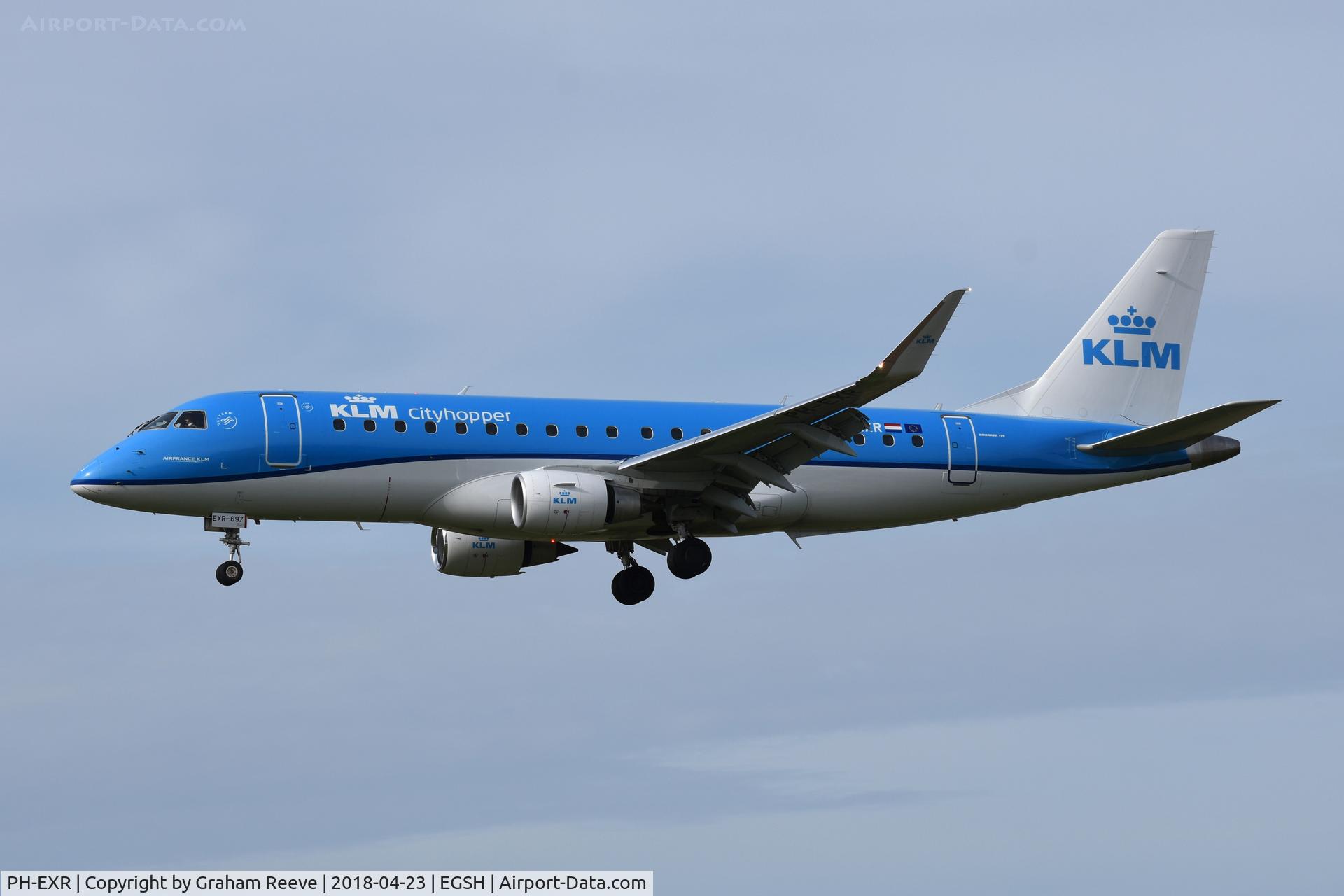 PH-EXR, 2017 Embraer 175STD (ERJ-170-200STD) C/N 17000697, Landing at Norwich.