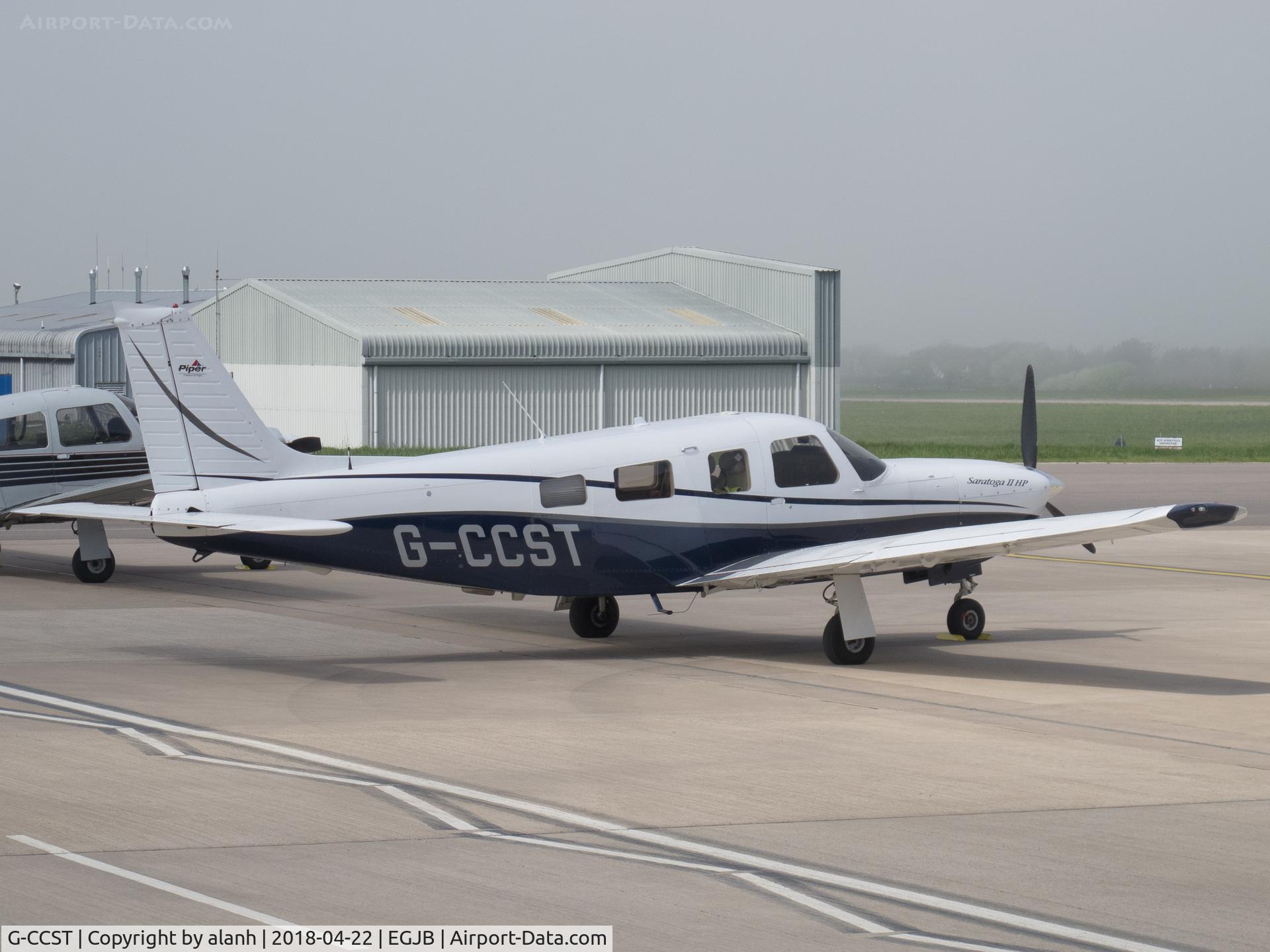 G-CCST, 2001 Piper PA-32R-301 Saratoga II HP C/N 3246182, On the west parking at Guernsey