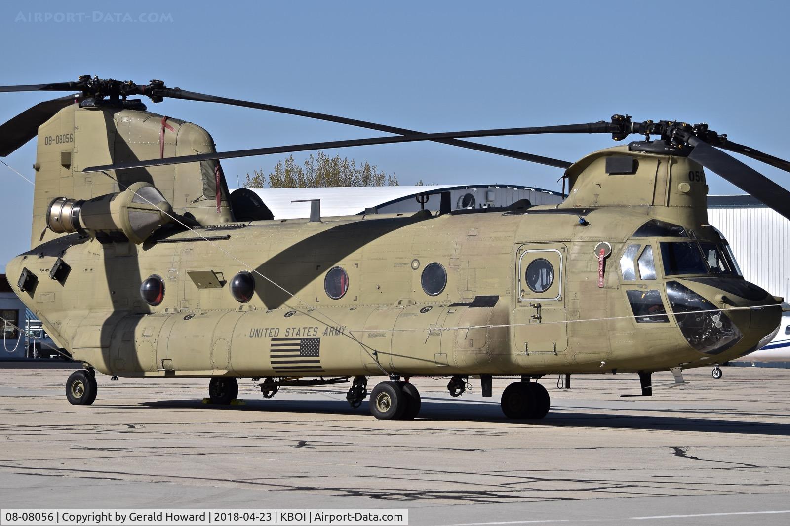08-08056, 2008 Boeing CH-47F Chinook C/N M8056, Parked on the south GA ramp. Rebuilt from ex D model #86-01658. B Co. 1-124 GSAB.