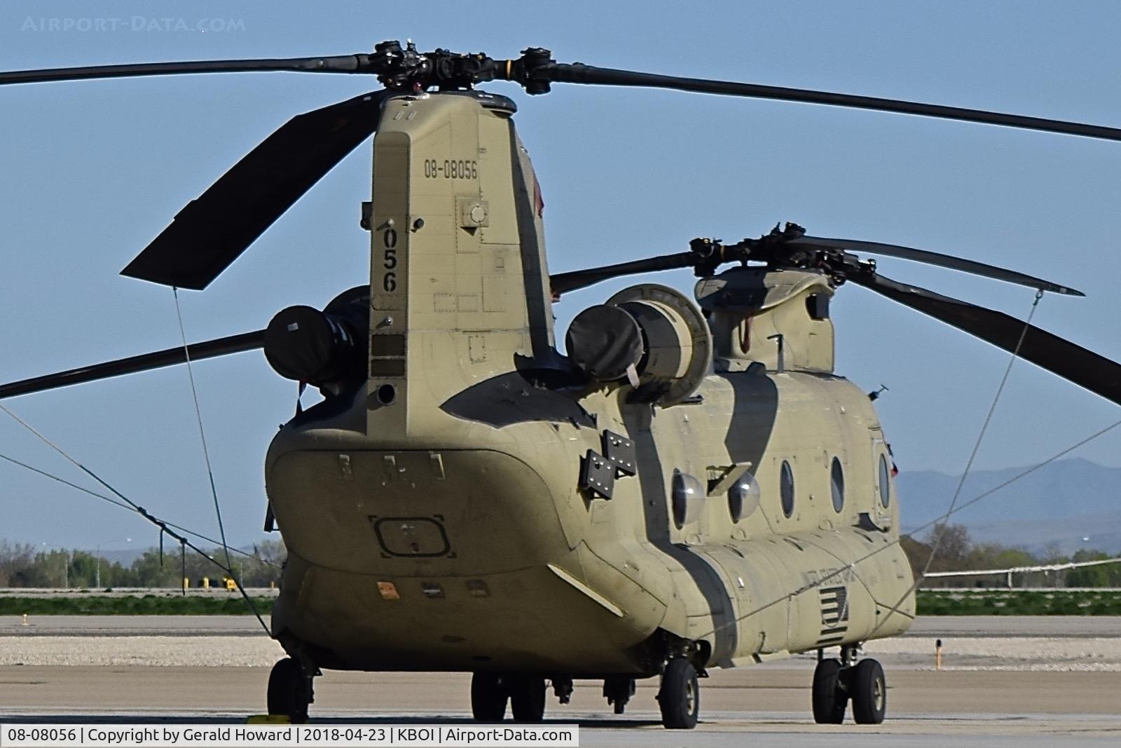 08-08056, 2008 Boeing CH-47F Chinook C/N M8056, Parked on the south GA ramp. Rebuilt from ex D model #86-01658. B Co. 1-124 GSAB.