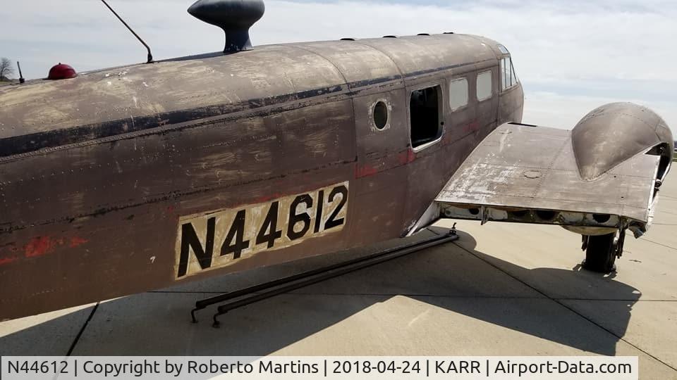 N44612, 1945 Beech D18S C/N A-20, Parked at Aurora Municipal Airport (KARR) for many years, Fire Depto use the site for training.