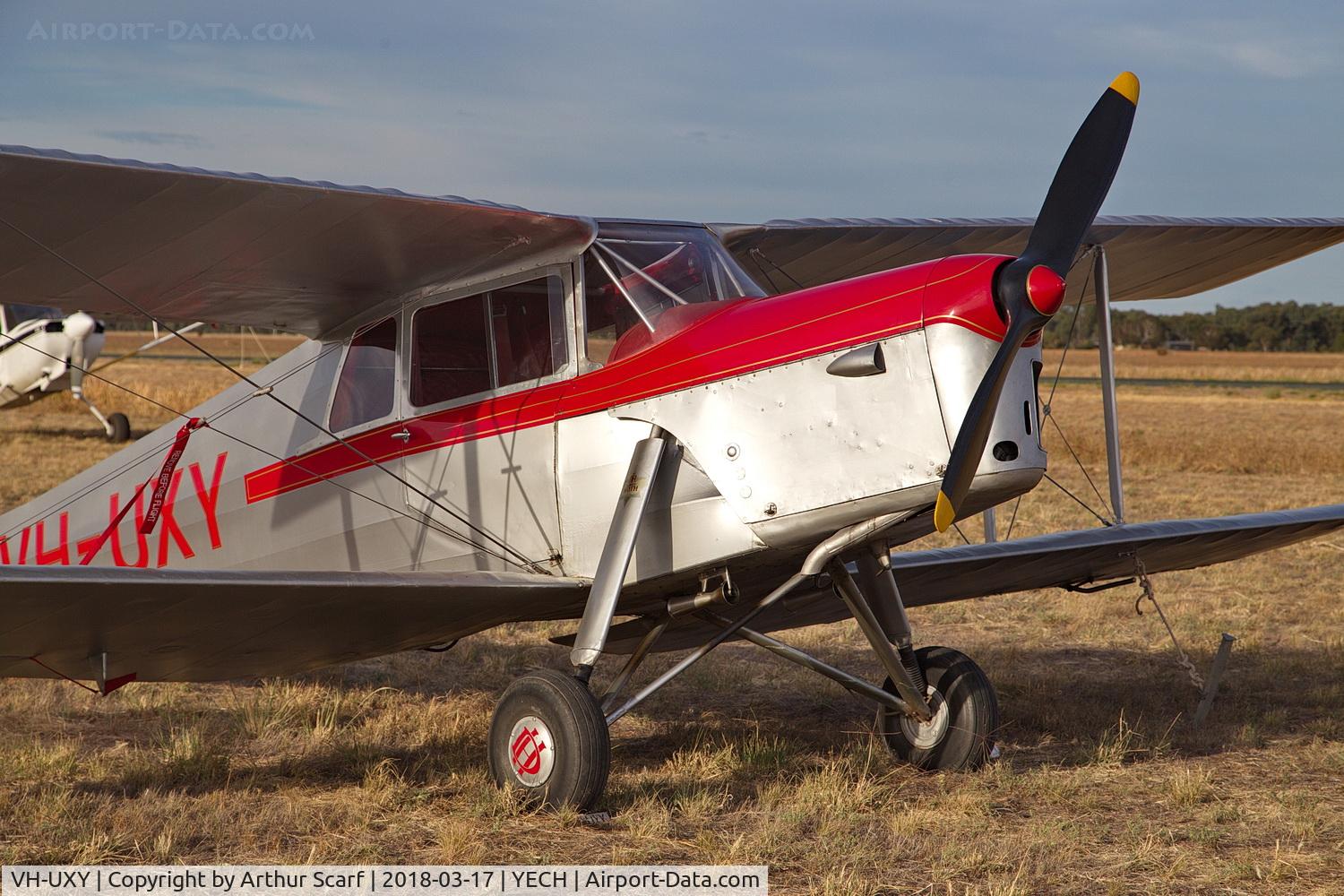 VH-UXY, 1937 De Havilland DH.87B Hornet Moth C/N 8131, AAAA Fly in Echuca 2018