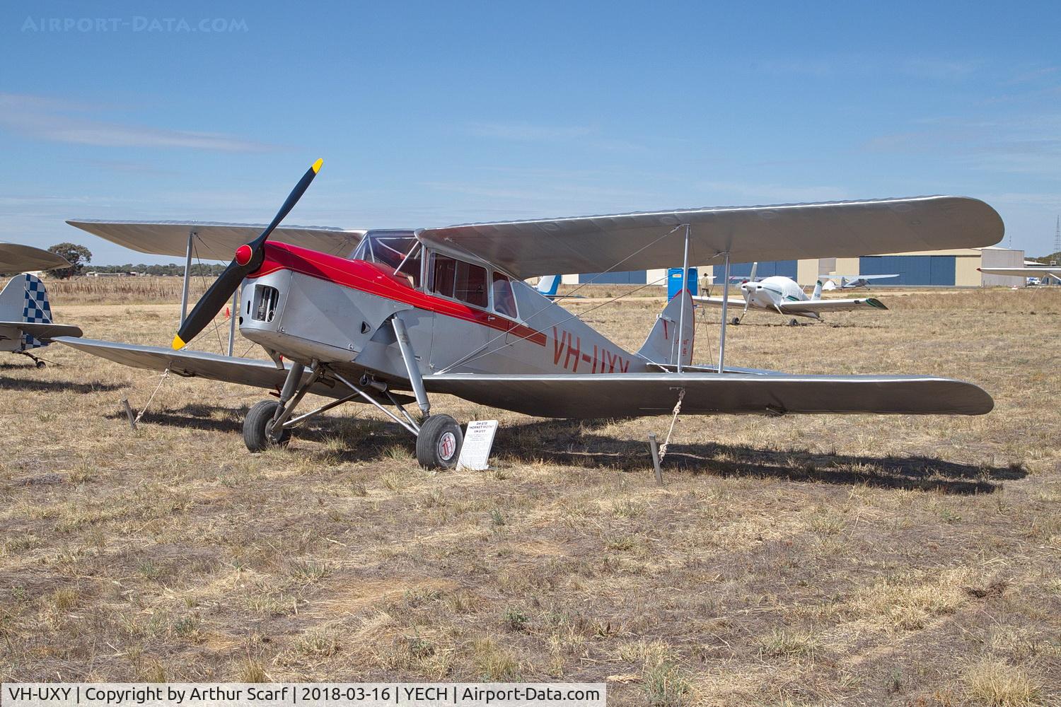 VH-UXY, 1937 De Havilland DH.87B Hornet Moth C/N 8131, AAAA Fly in Echuca 2018