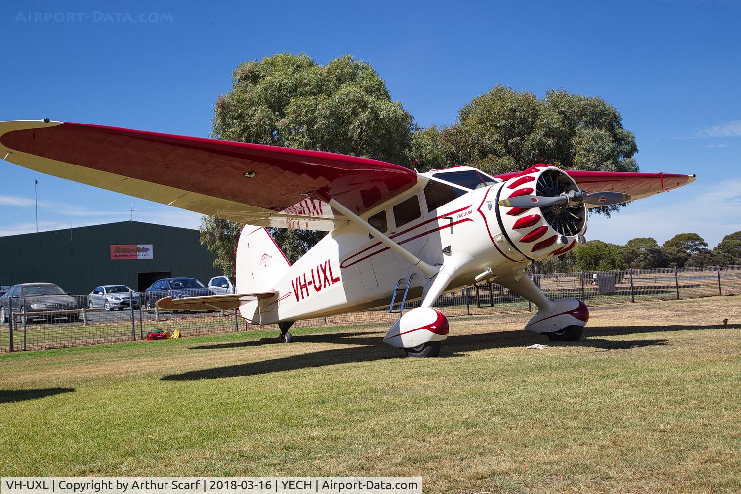 VH-UXL, 1936 Stinson SR-8C Reliant C/N 9766, AAAA Fly in 2018