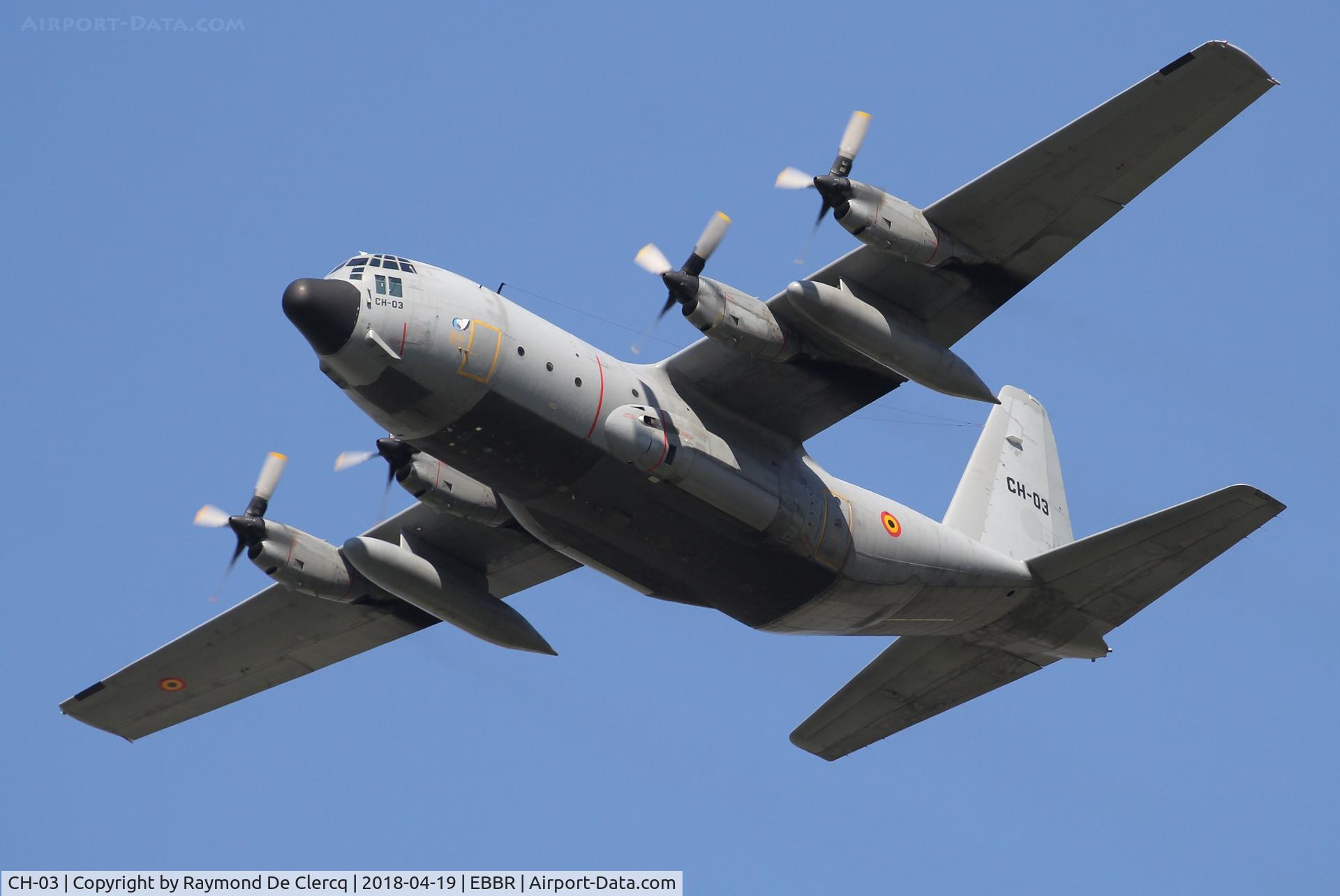 CH-03, 1972 Lockheed C-130H Hercules C/N 382-4461, Taking off from Brussels Airport.
