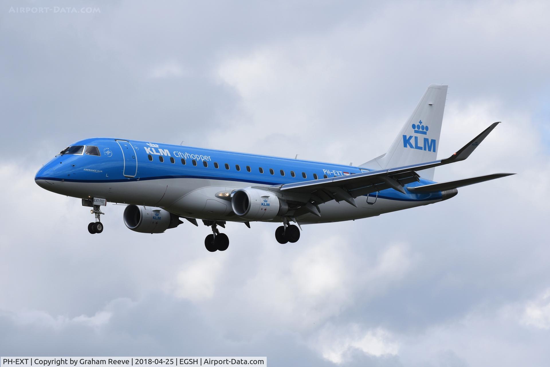 PH-EXT, 2018 Embraer ERJ-175STD (ERJ-170-200) C/N 17000707, Landing at Norwich.