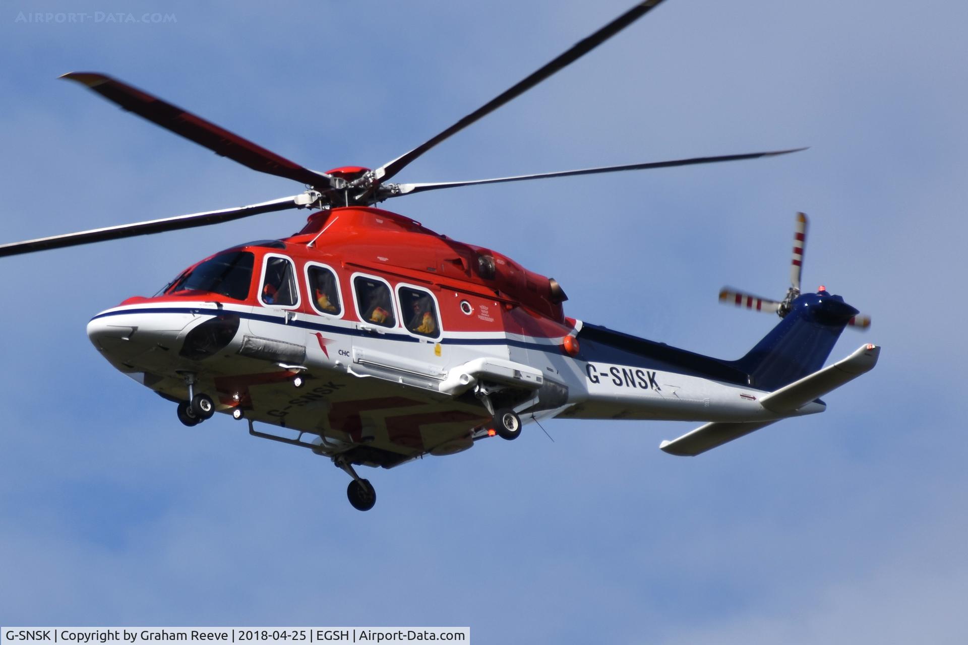 G-SNSK, 2013 AgustaWestland AW-139 C/N 41354, Landing at Norwich.
