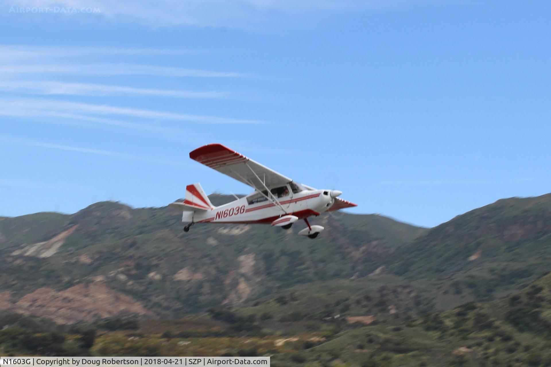 N1603G, 1968 Champion 7ECA Citabria C/N 609, 1968 Champion CITABRIA, Lycoming O-320 150 Hp, takeoff climb Rwy 22, wind shift