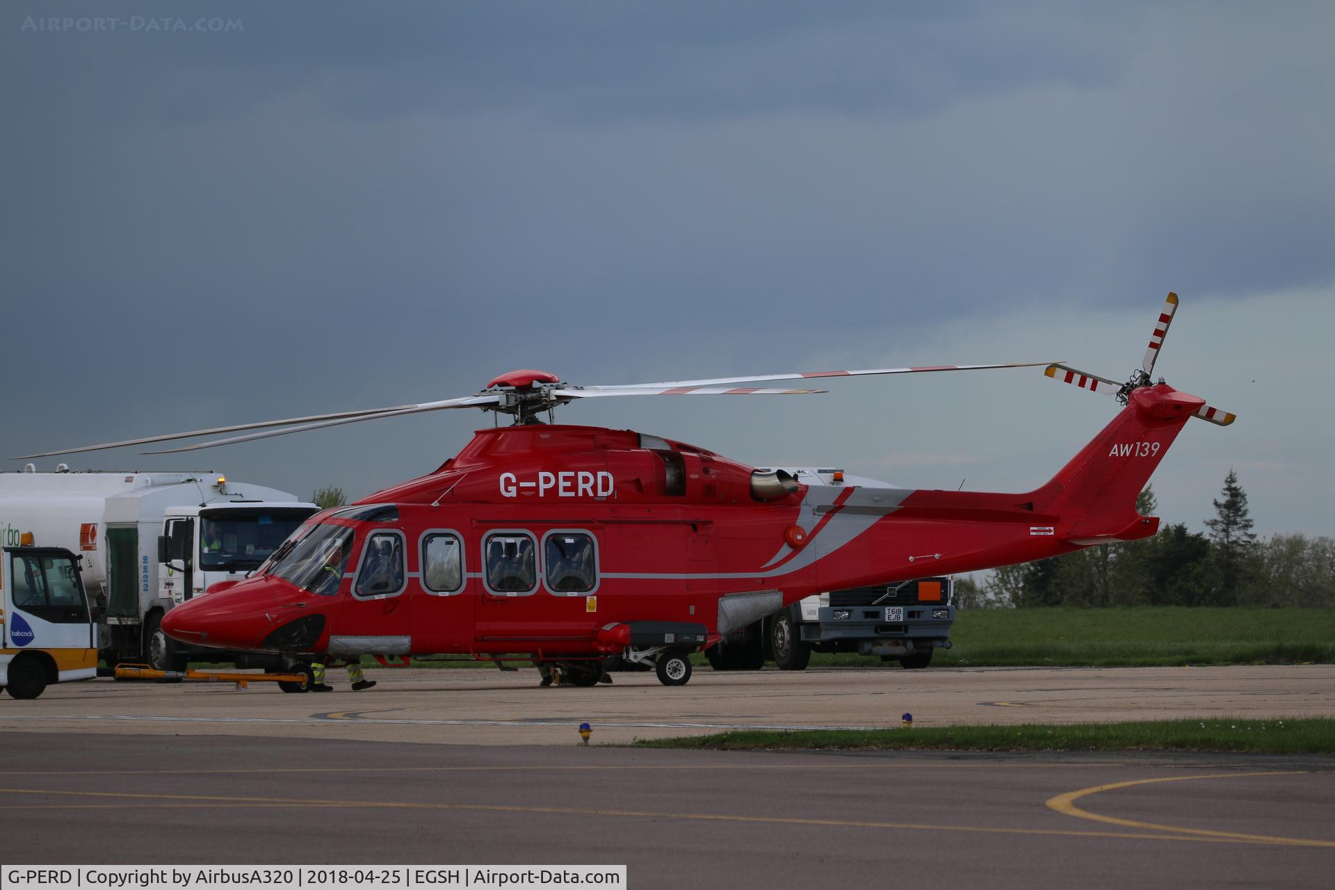 G-PERD, 2012 AgustaWestland AW-139 C/N 41270, Parked on the Bond Ramp