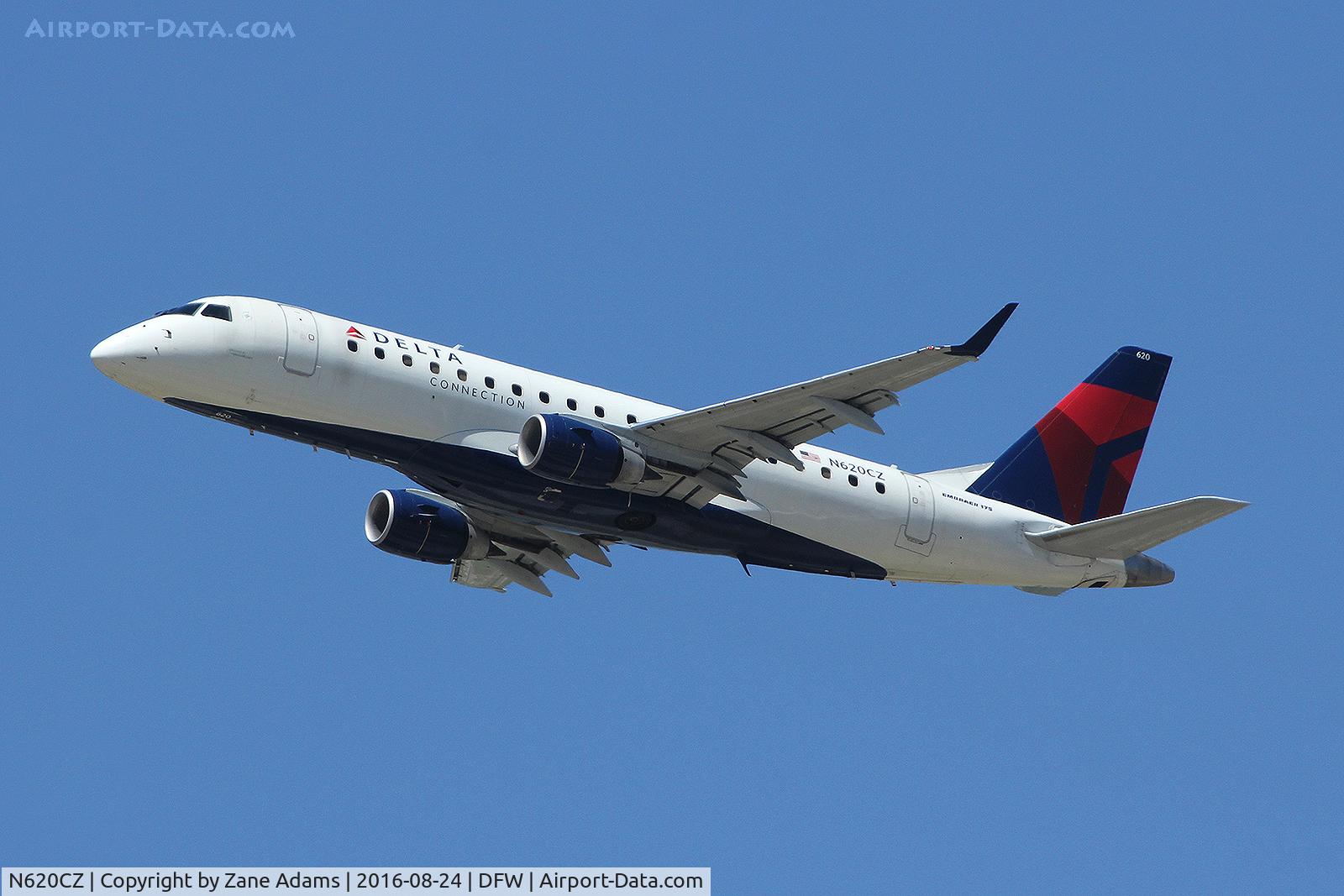 N620CZ, 2008 Embraer 175LR (ERJ-170-200LR) C/N 17000214, Departing DFW Airport