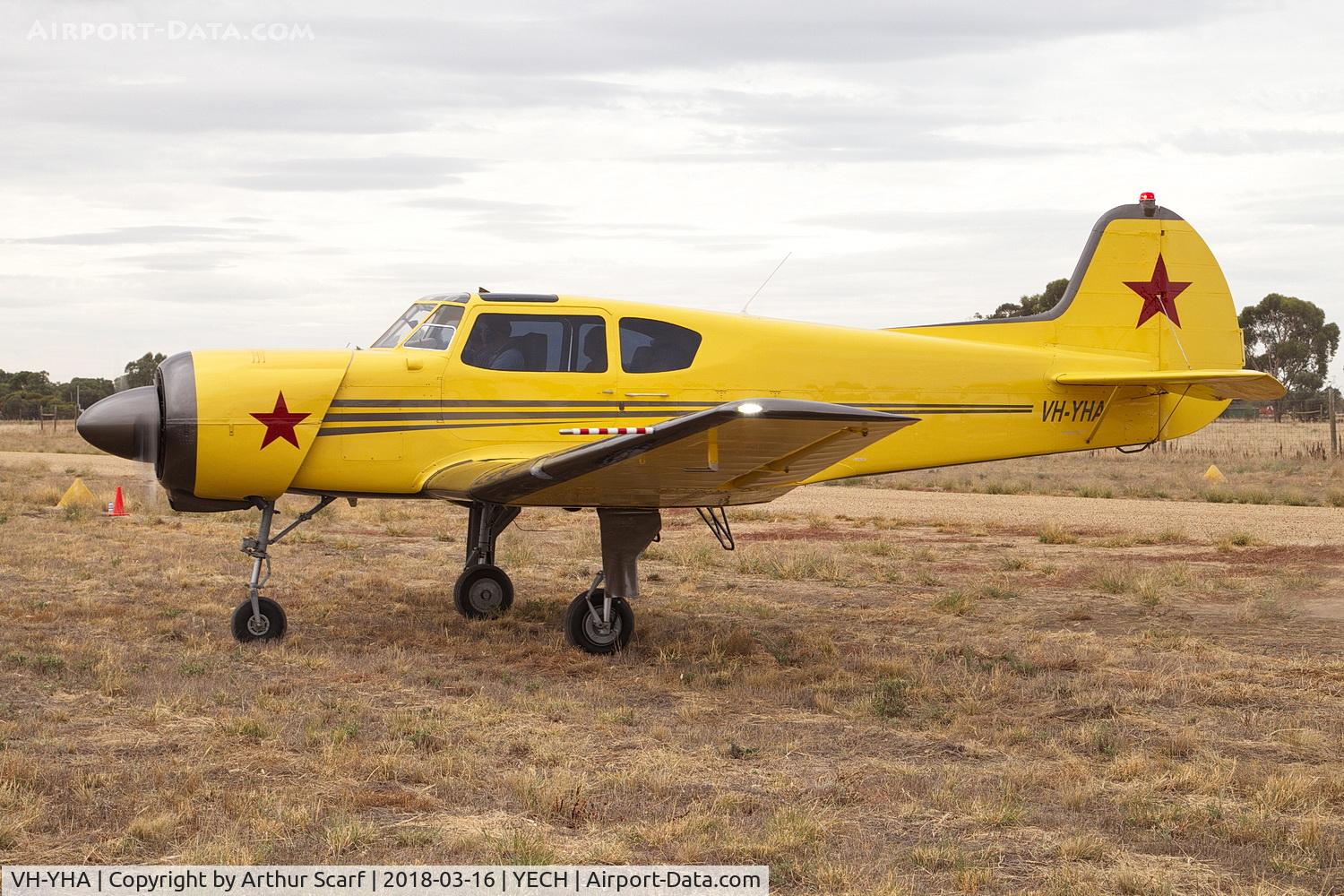 VH-YHA, 1975 Yakovlev Yak-18T C/N 5200507, AAAA Fly in Echuca 2018