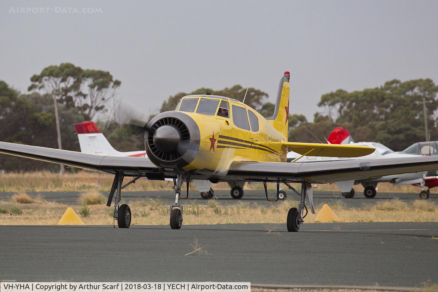 VH-YHA, 1975 Yakovlev Yak-18T C/N 5200507, AAAA Fly in Echuca 2018