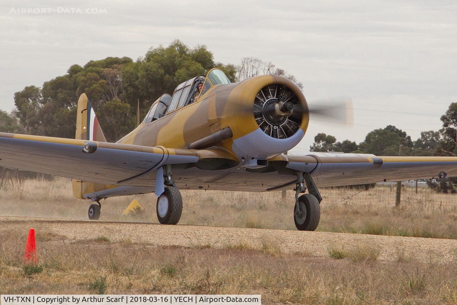 VH-TXN, 1943 Noorduyn AT-16 Harvard IIB C/N 14A-1106, AAAA Fly in Echuca 2018