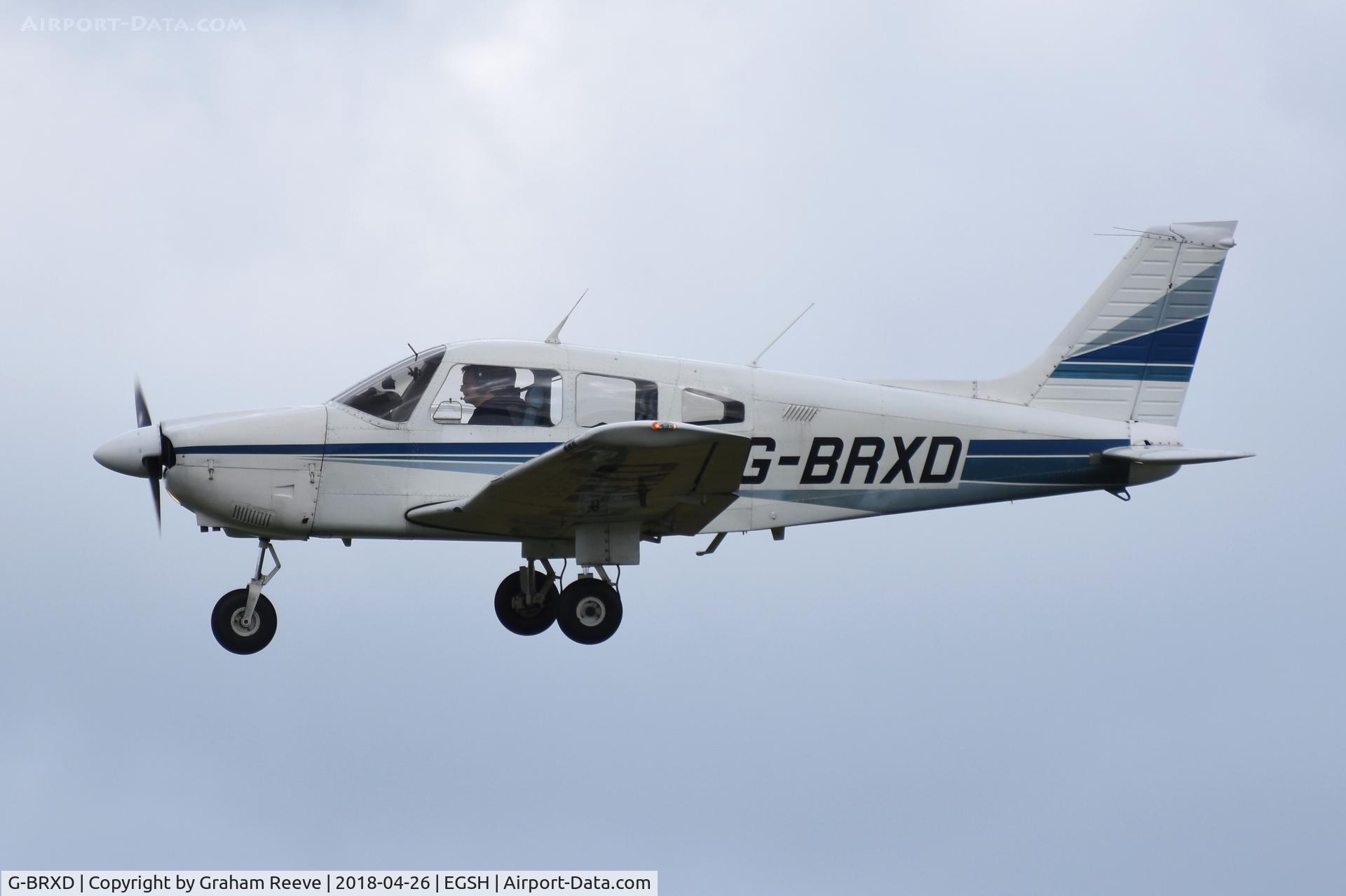 G-BRXD, 1982 Piper PA-28-181 Cherokee Archer II C/N 28-8290126, Landing at Norwich.