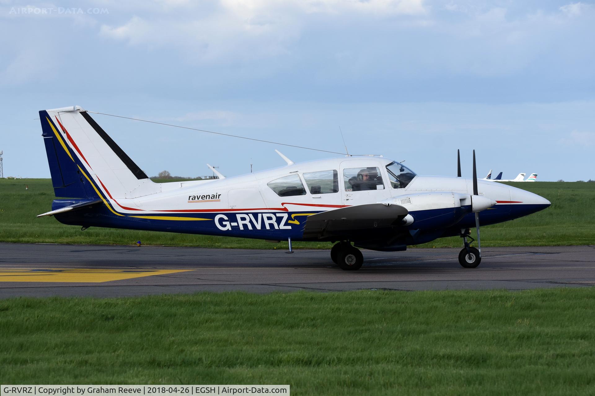 G-RVRZ, 1973 Piper PA-23-250 Aztec C/N 27-7305142, Departing from Norwich.