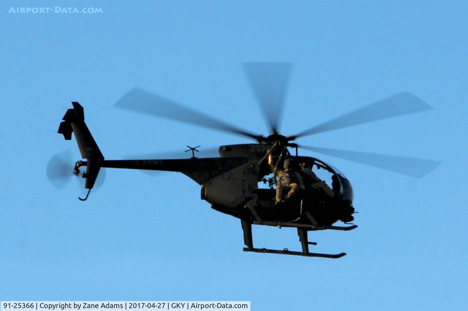 91-25366, 1991 McDonnell Douglas MH-6J C/N 0000, Departing Arlington Municipal on a nighttime urban combat training mission