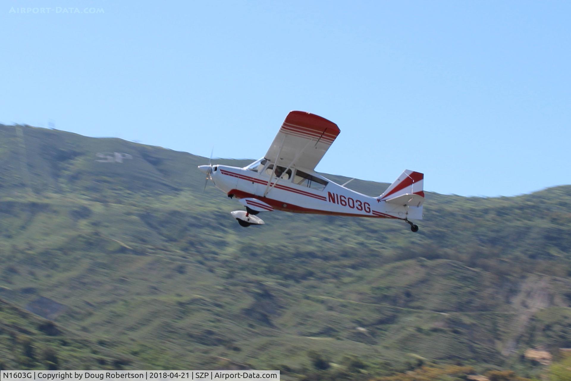 N1603G, 1968 Champion 7ECA Citabria C/N 609, 1968 Champion 7ECA CITABRIA, Lycoming O-320 150 Hp, takeoff climb Rwy 04
