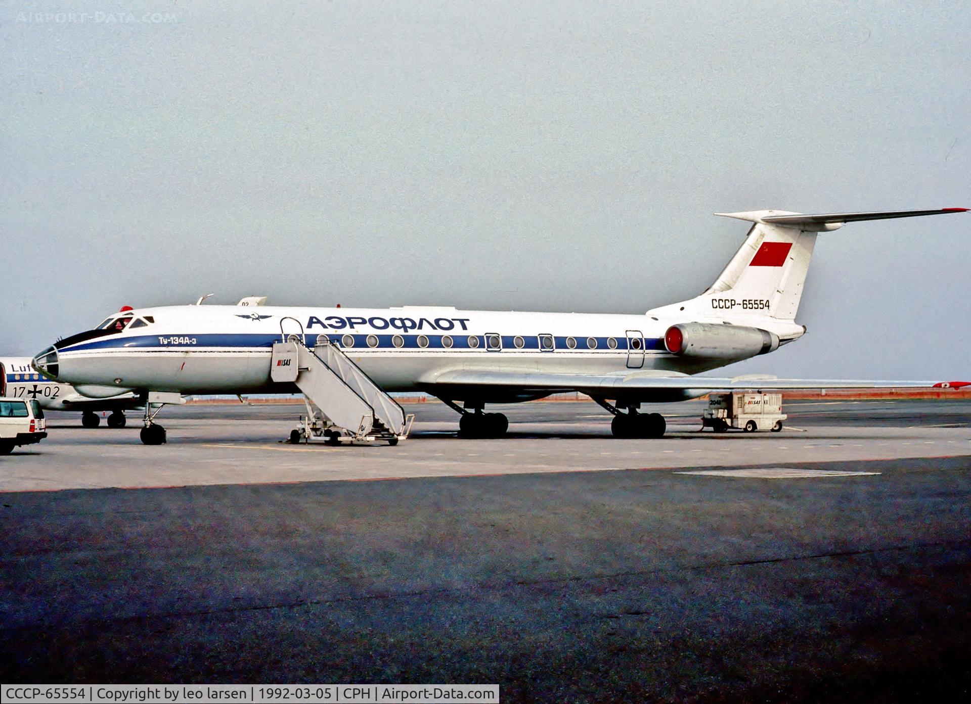 CCCP-65554, 1984 Tupolev Tu-134A-3 C/N 66320, Copenhagen 5.3.1992