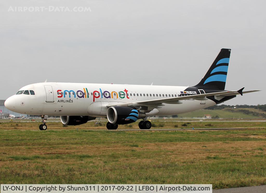 LY-ONJ, 2010 Airbus A320-214 C/N 4203, Taxiing to the Terminal in basic Afriqiyah new c/s with Small Planet titles...